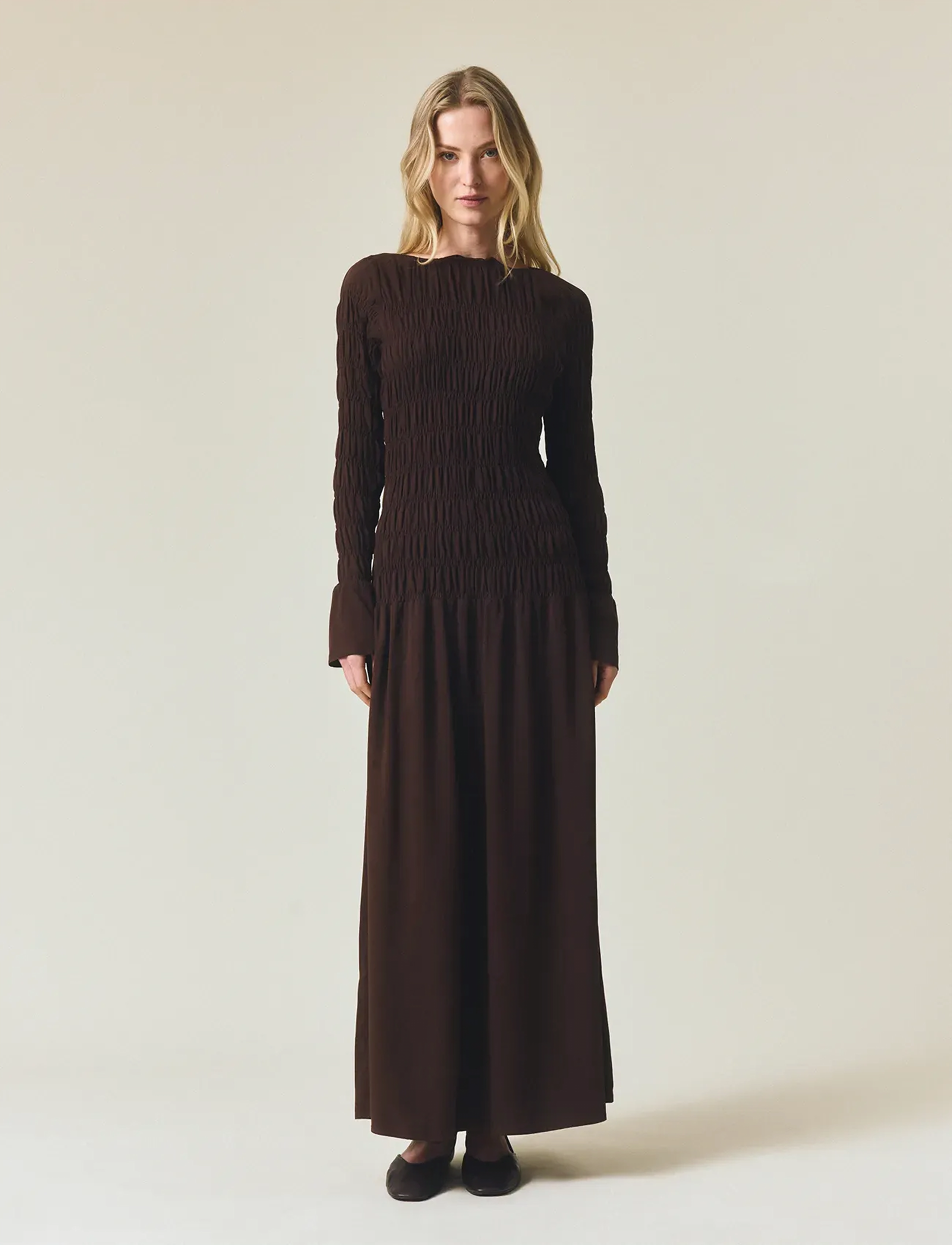 Lexington Clothing Smock Detail Maxi Dress - Maxikleider - DARK BROWN / brown