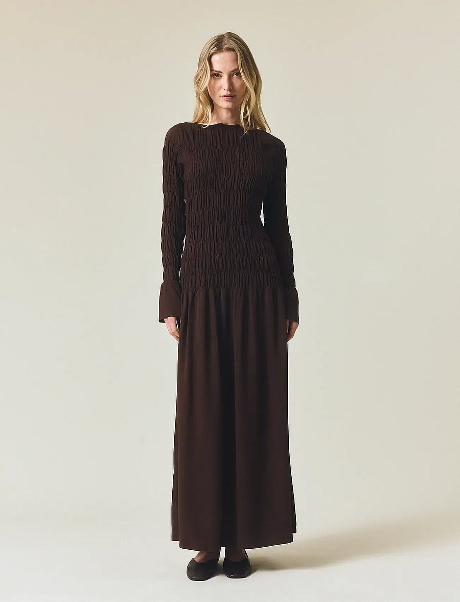Lexington Clothing - Smock Detail Maxi Dress - robes de soirée - dark brown - 0