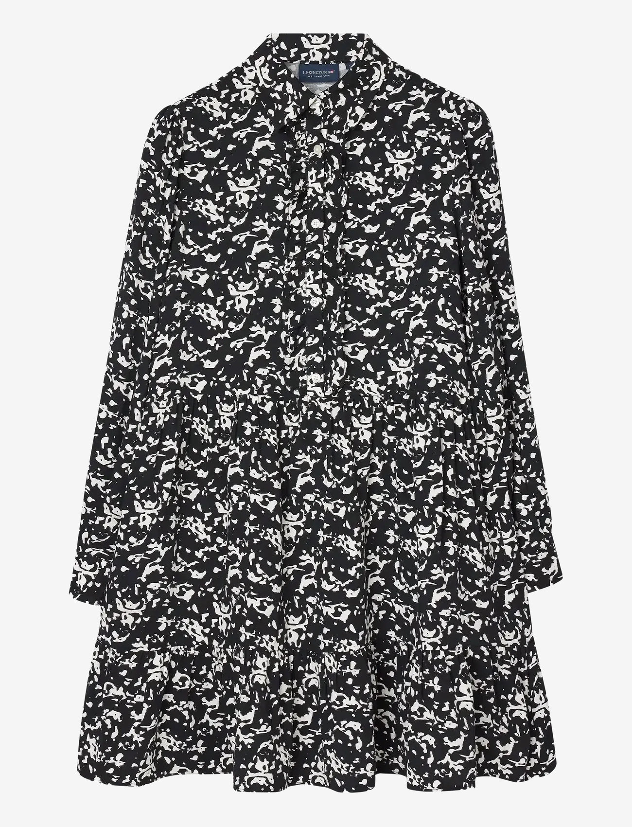 Lexington Clothing - Printed Frill Tunic Dress - skjortklänningar - black/white print - 1