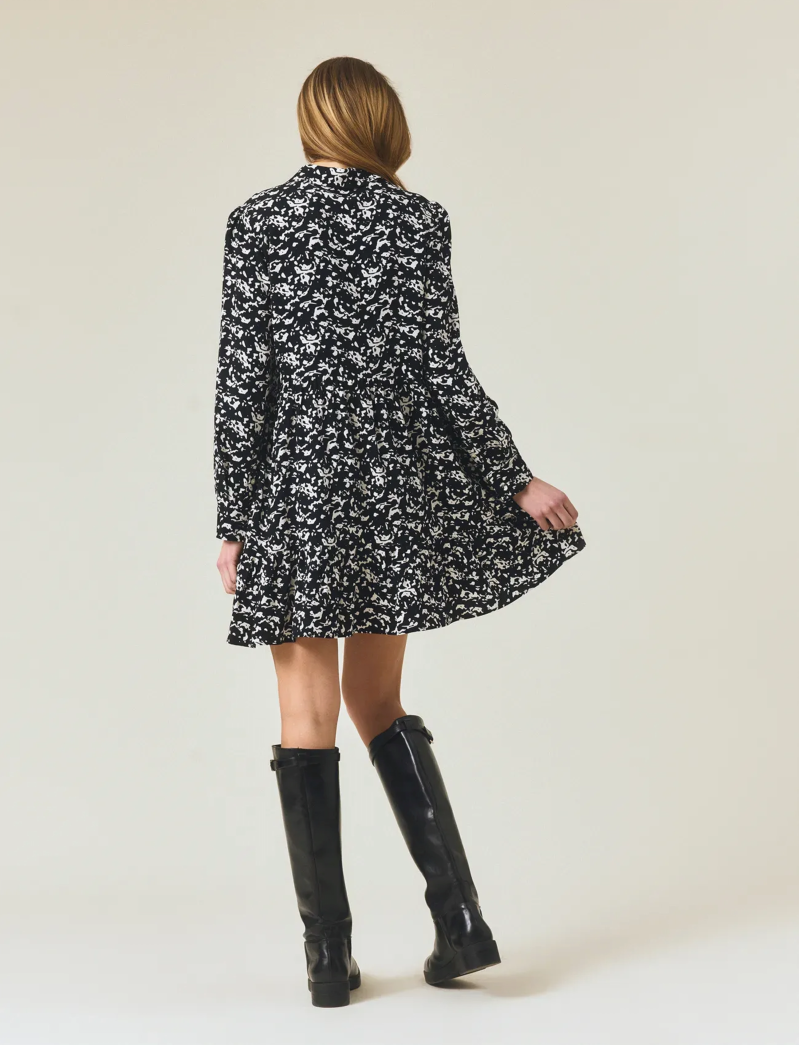 Lexington Clothing - Printed Frill Tunic Dress - overhemdjurken - black/white print - 3