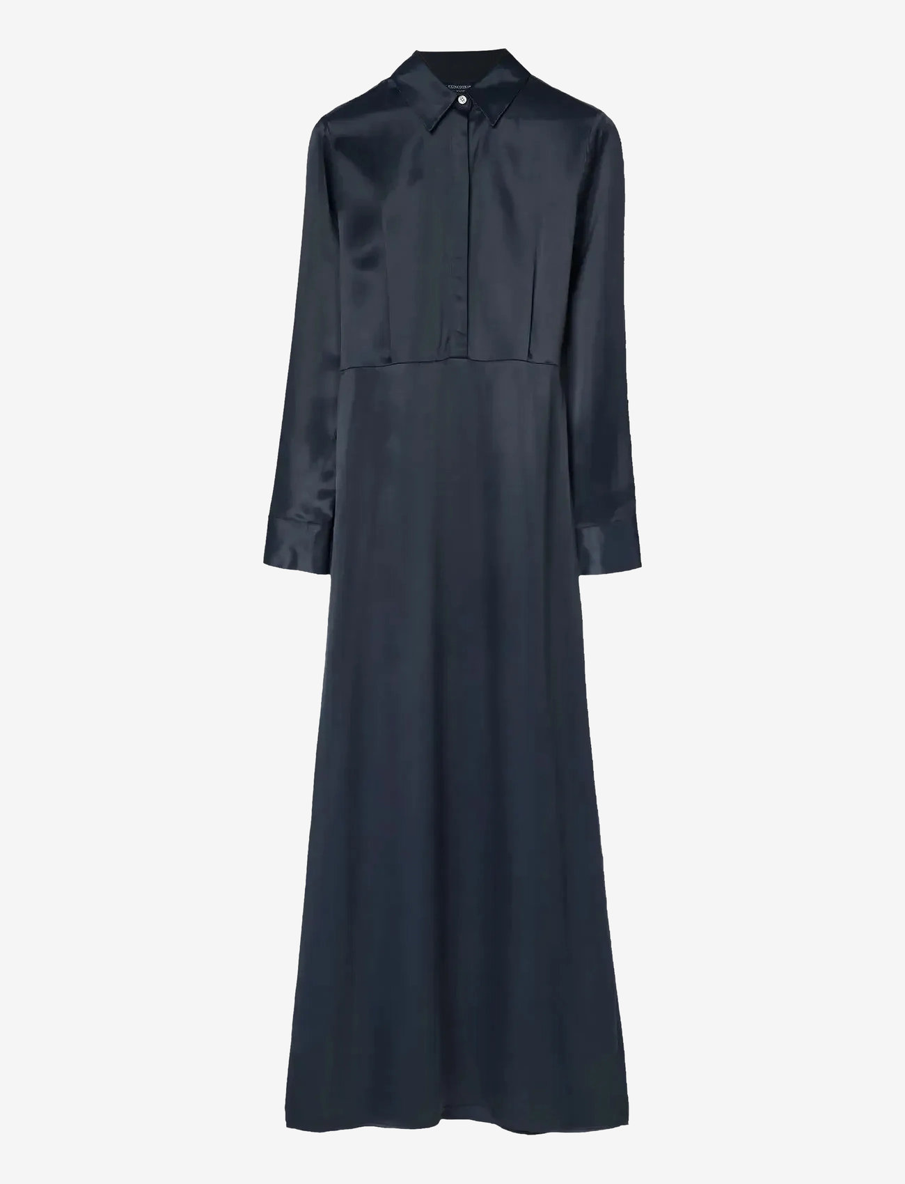 Lexington Clothing - Maxi Satin Shirt Dress - skjortklänningar - navy - 1
