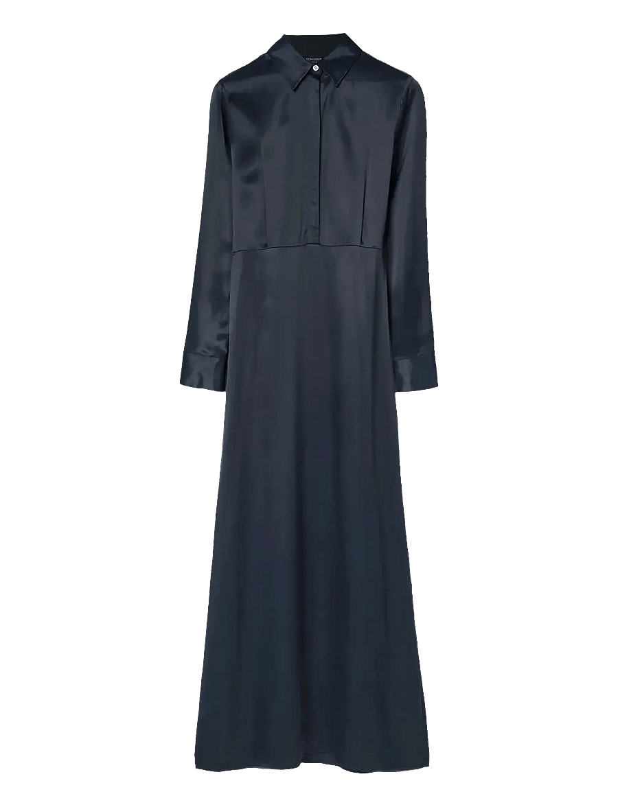 Lexington Clothing - Maxi Satin Shirt Dress - hemdkleider - navy - 1