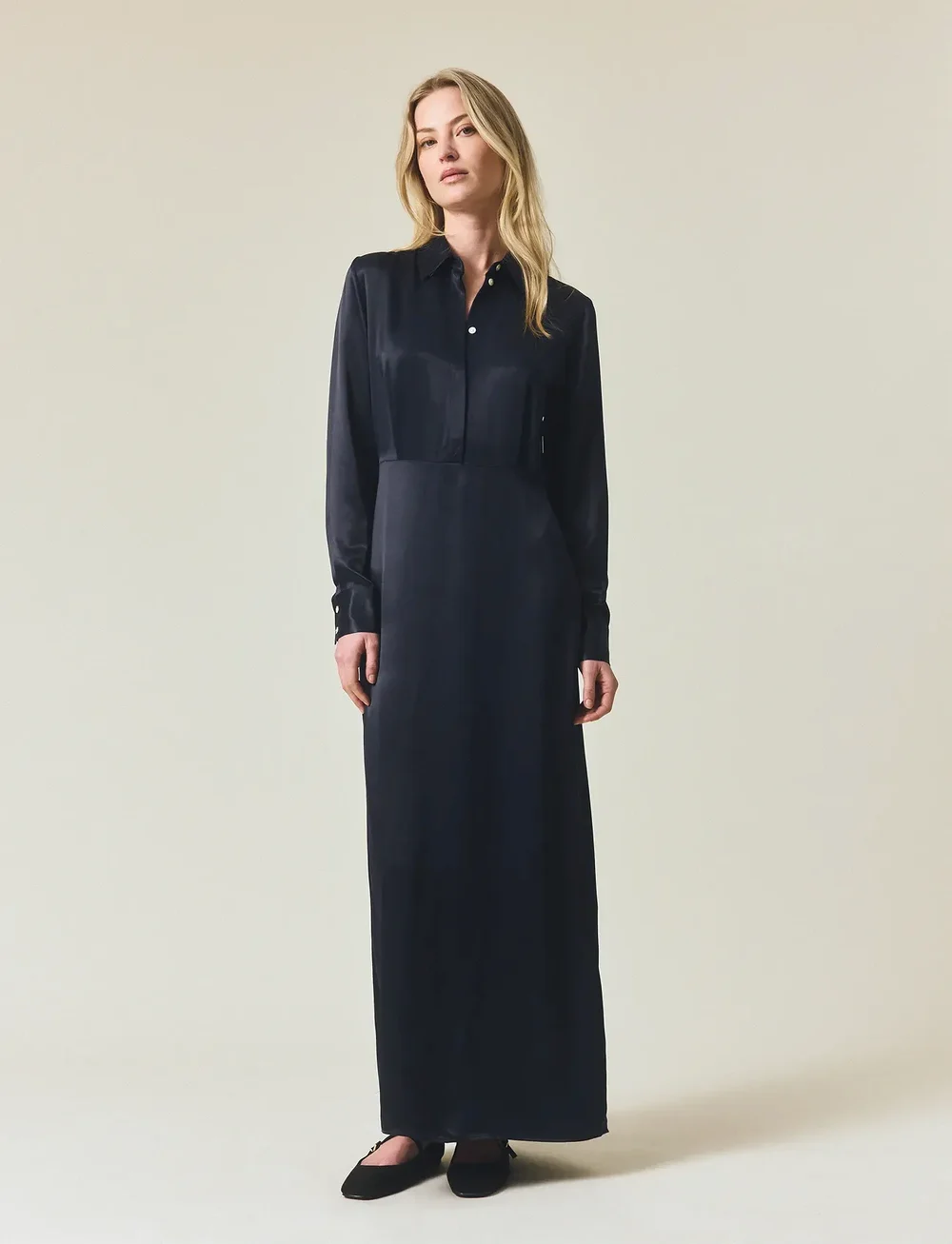 Lexington Clothing - Maxi Satin Shirt Dress - hemdkleider - navy - 0