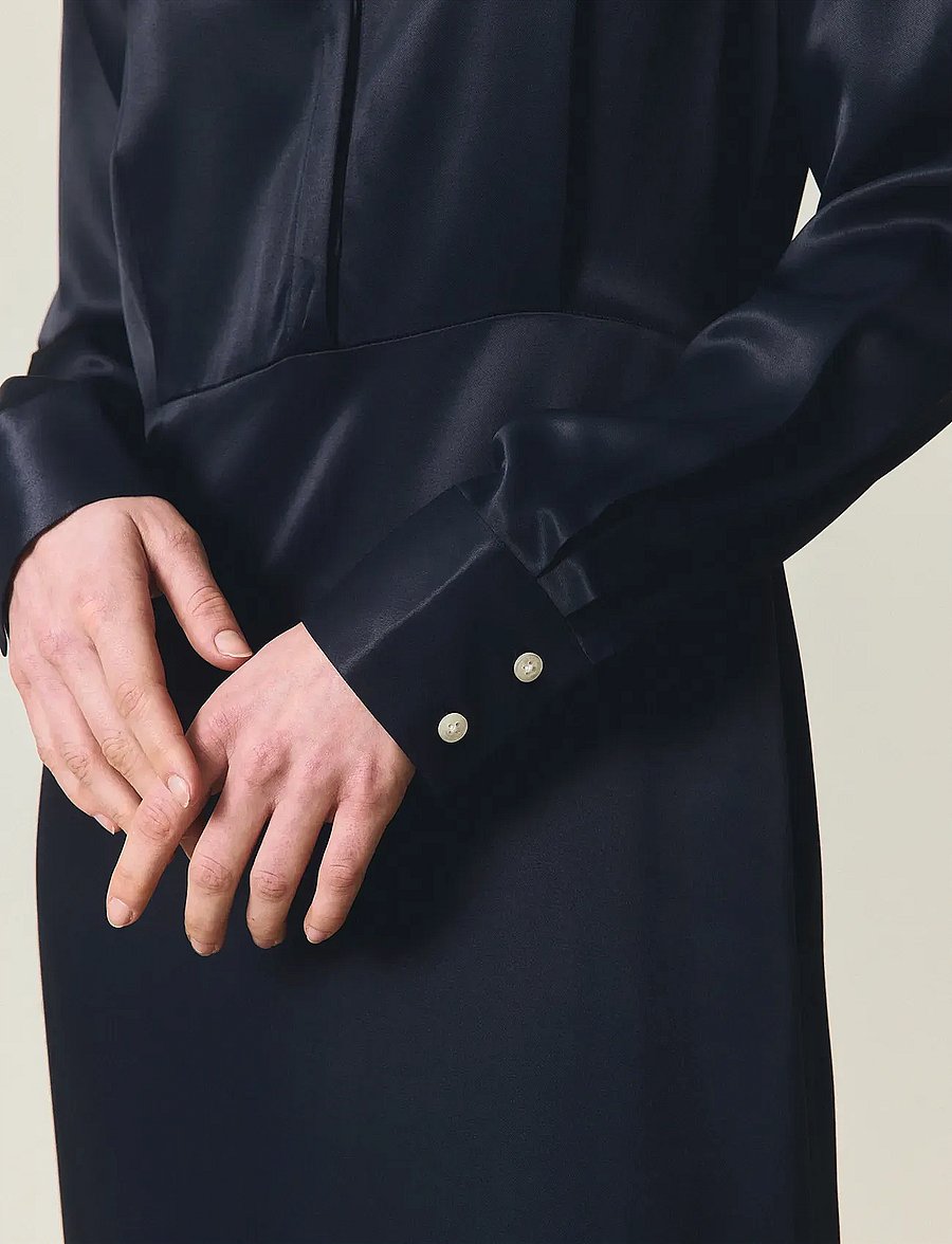 Lexington Clothing - Maxi Satin Shirt Dress - särkkleidid - navy - 3