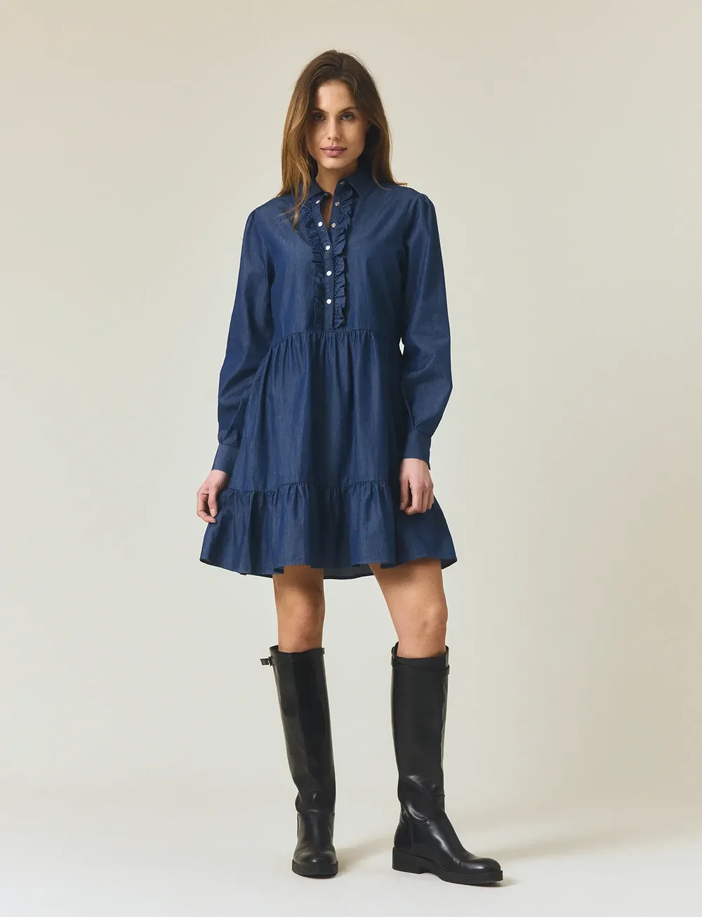 Lexington Clothing - Denim Frill Tunic Dress - kreklkleitas - medium blue denim - 0