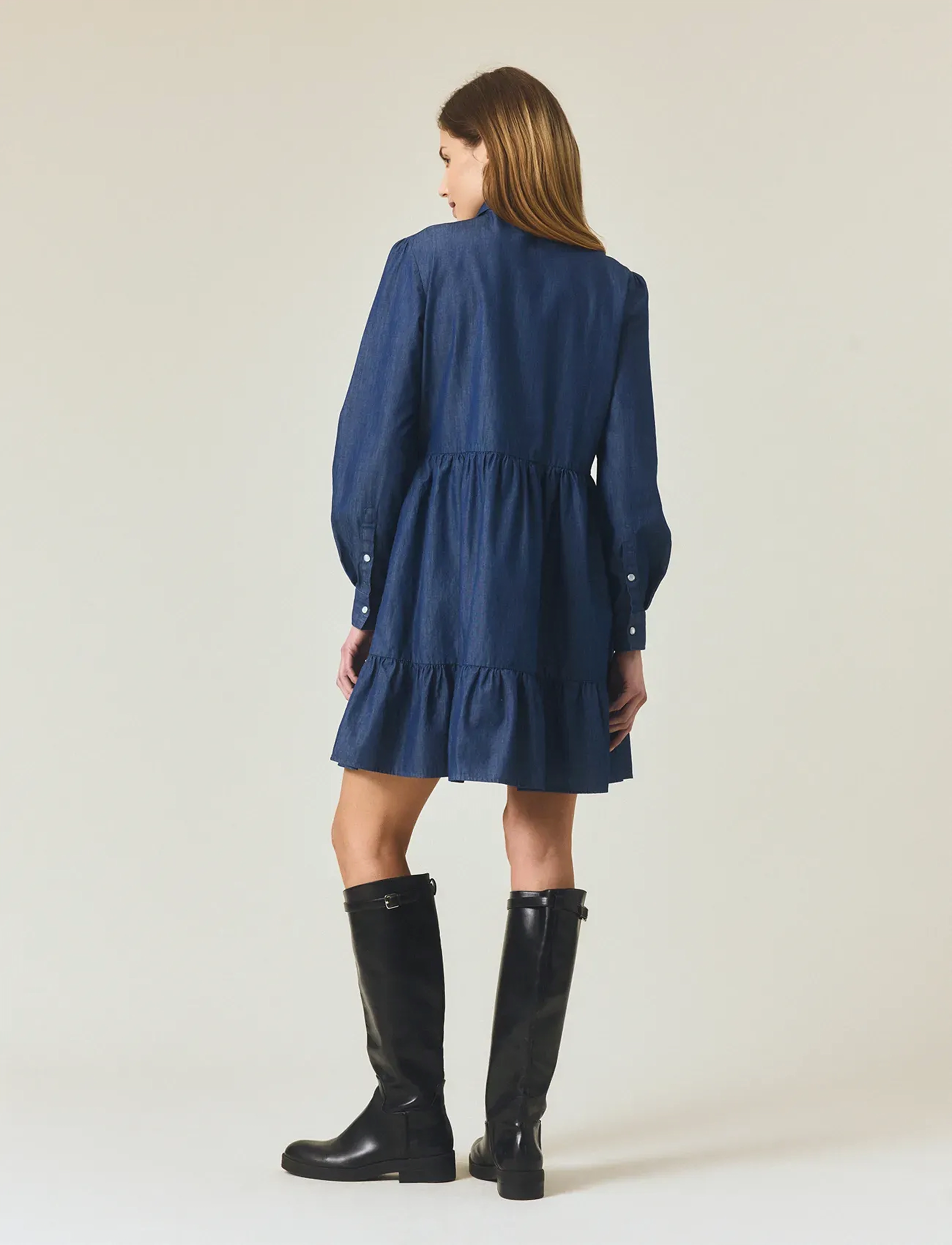 Lexington Clothing - Denim Frill Tunic Dress - medium blue denim - 2