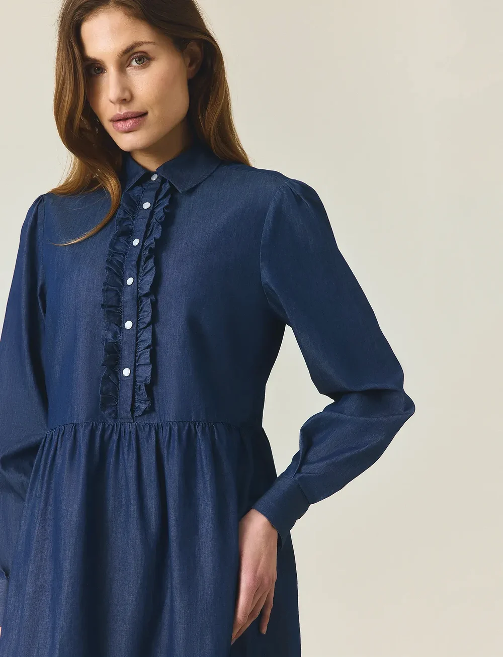 Lexington Clothing - Denim Frill Tunic Dress - kreklkleitas - medium blue denim - 3