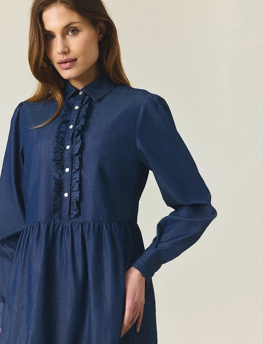 Lexington Clothing - Denim Frill Tunic Dress - medium blue denim - 3