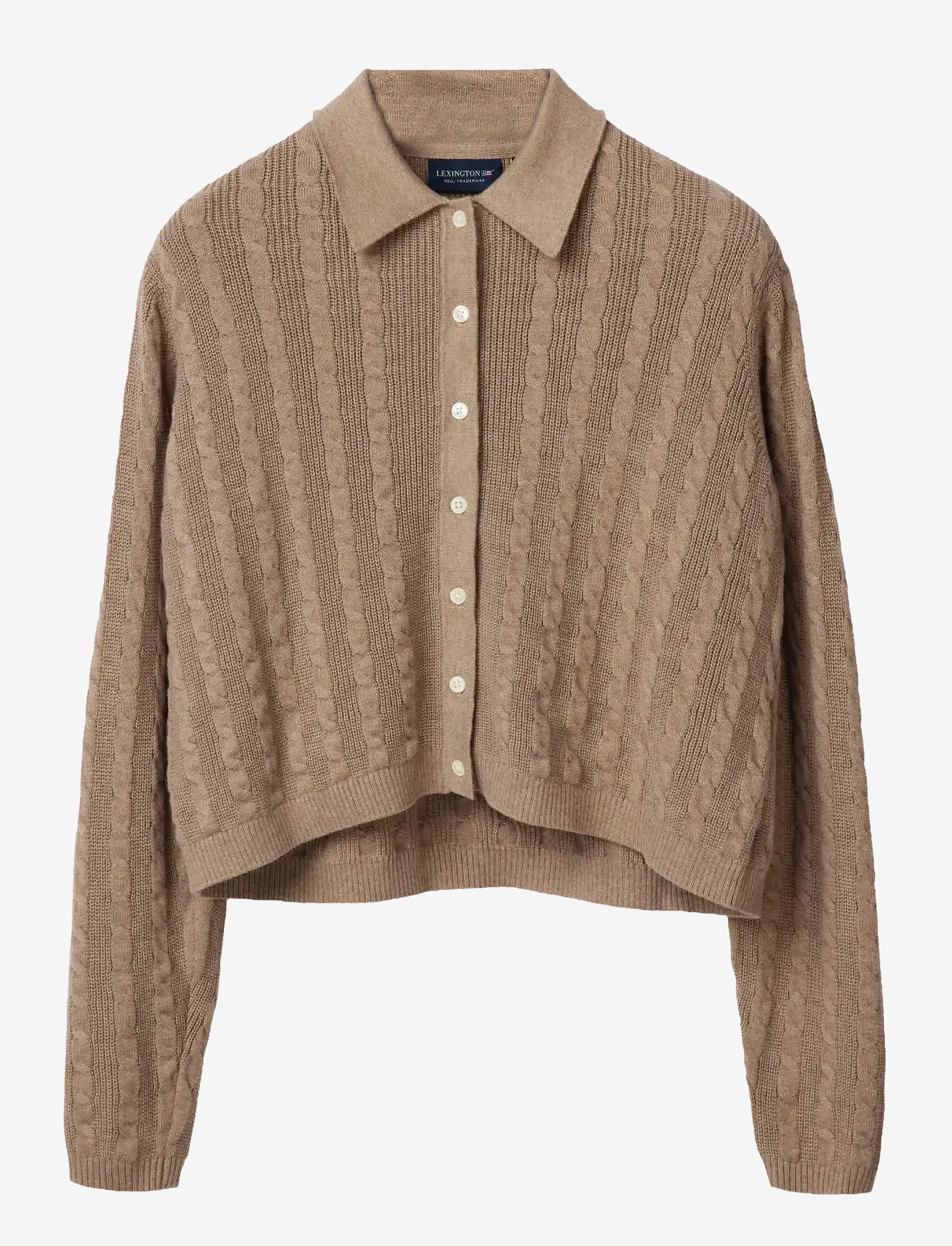 Lexington Clothing - Classic Fit Cable Knitted Polo Cardigan - kardiganid - beige melange - 1