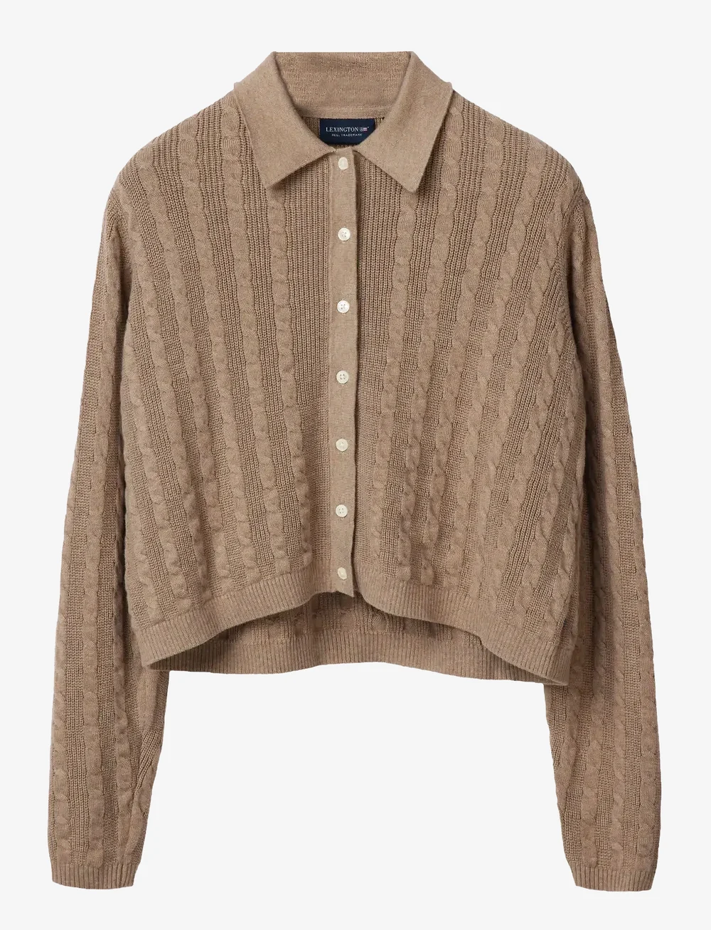 Lexington Clothing - Classic Fit Cable Knitted Polo Cardigan - cardigans - beige melange - 1