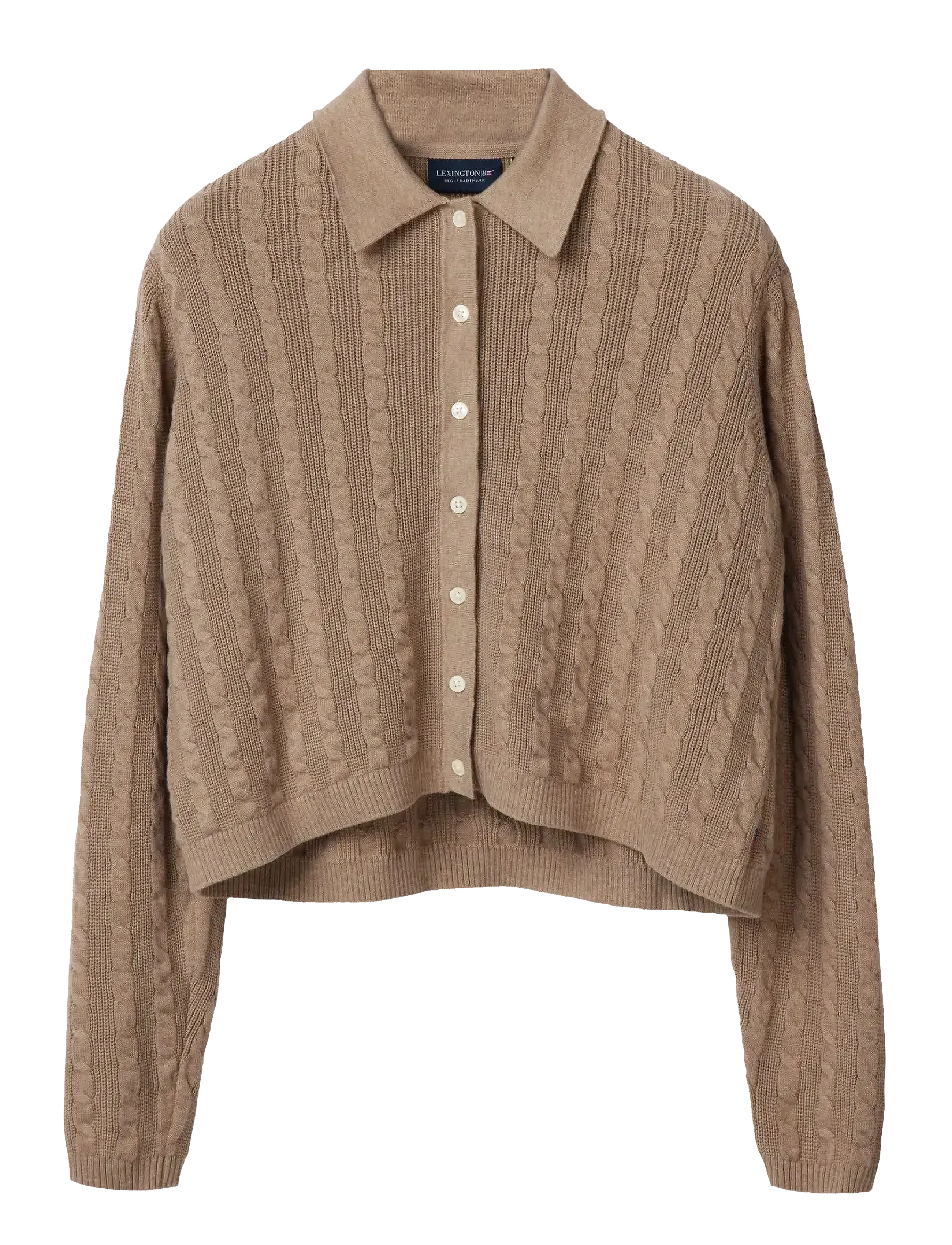 Lexington Clothing Classic Fit Cable Knitted Polo Cardigan - Tøj - BEIGE MELANGE / beige