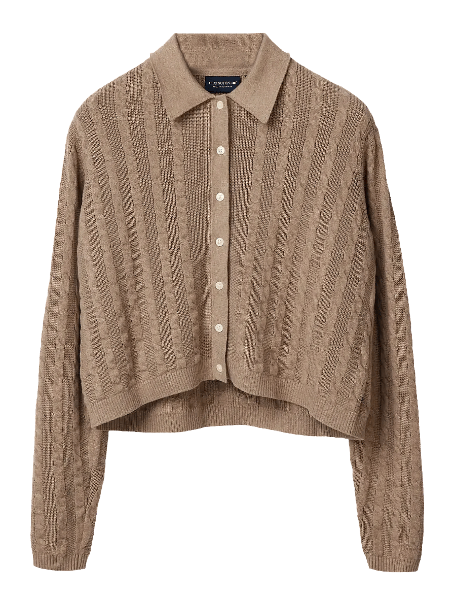 Lexington Clothing - Classic Fit Cable Knitted Polo Cardigan - gilets - beige melange - 1