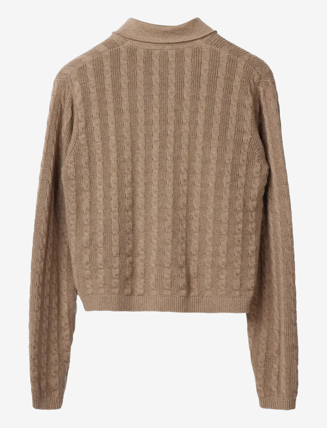 Lexington Clothing - Classic Fit Cable Knitted Polo Cardigan - kardiganid - beige melange - 2