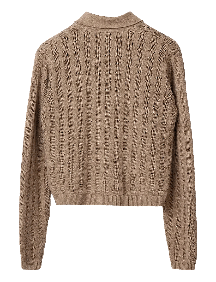 Lexington Clothing - Classic Fit Cable Knitted Polo Cardigan - gilets - beige melange - 2