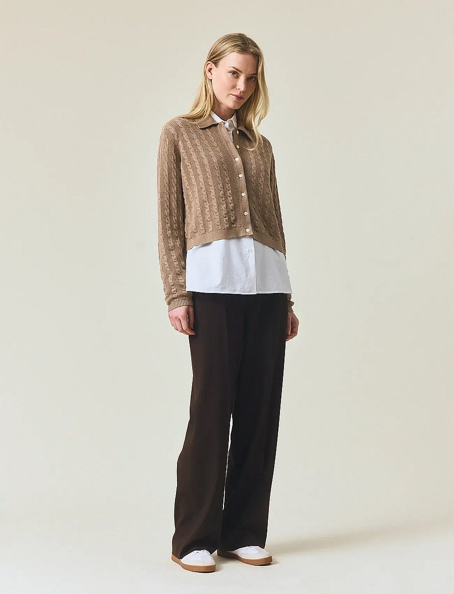 Lexington Clothing - Classic Fit Cable Knitted Polo Cardigan - gilets - beige melange - 0