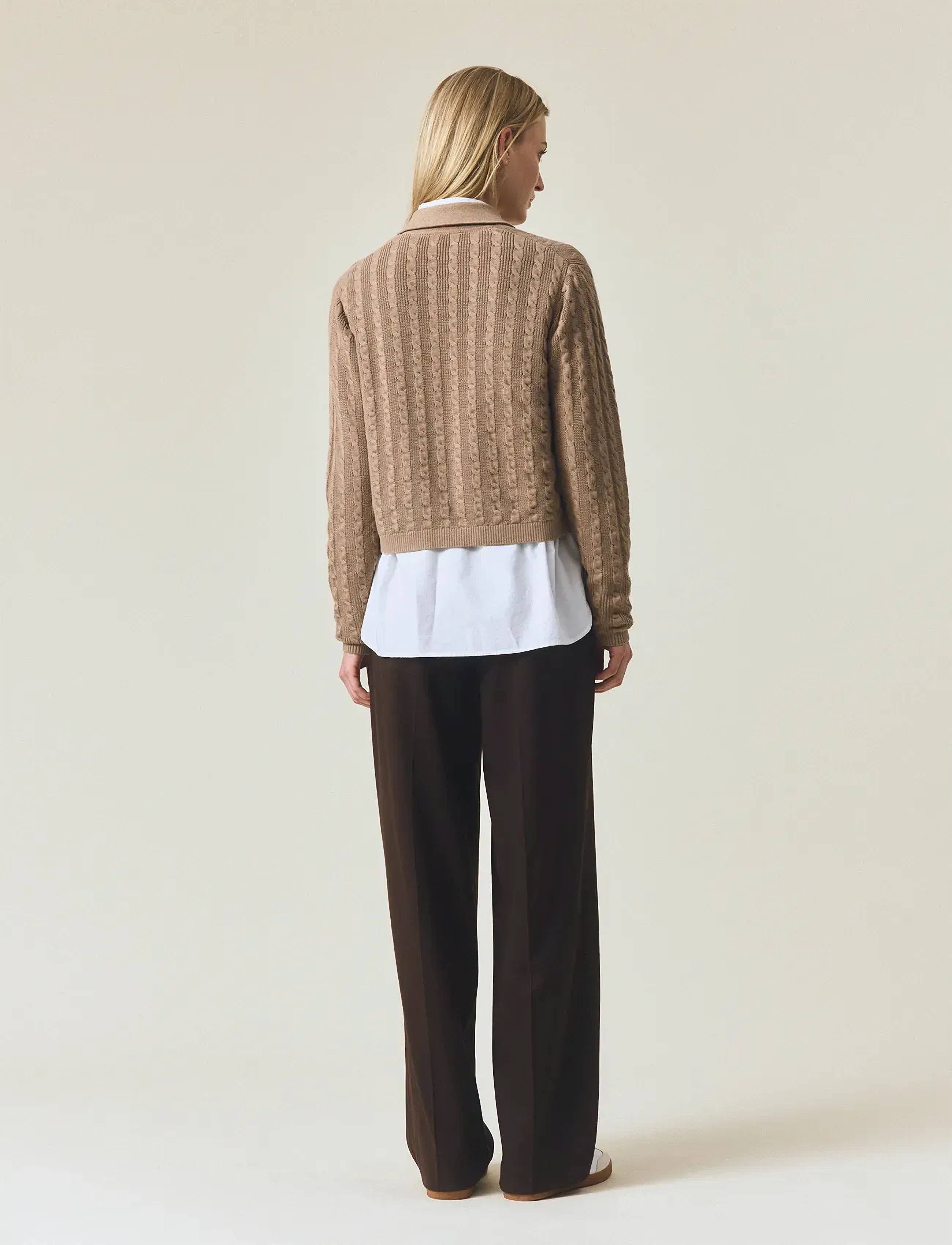 Lexington Clothing - Classic Fit Cable Knitted Polo Cardigan - gilets - beige melange - 3