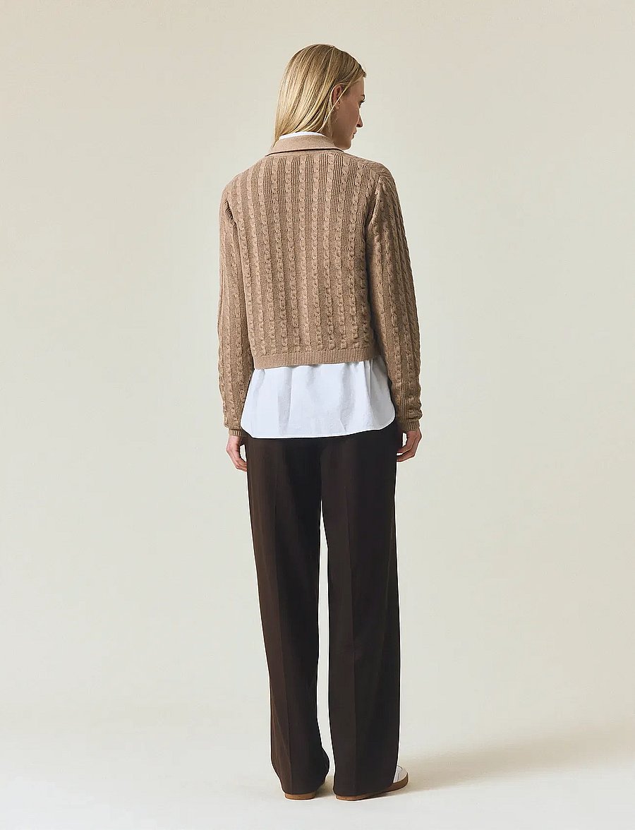 Lexington Clothing - Classic Fit Cable Knitted Polo Cardigan - gilets - beige melange - 3