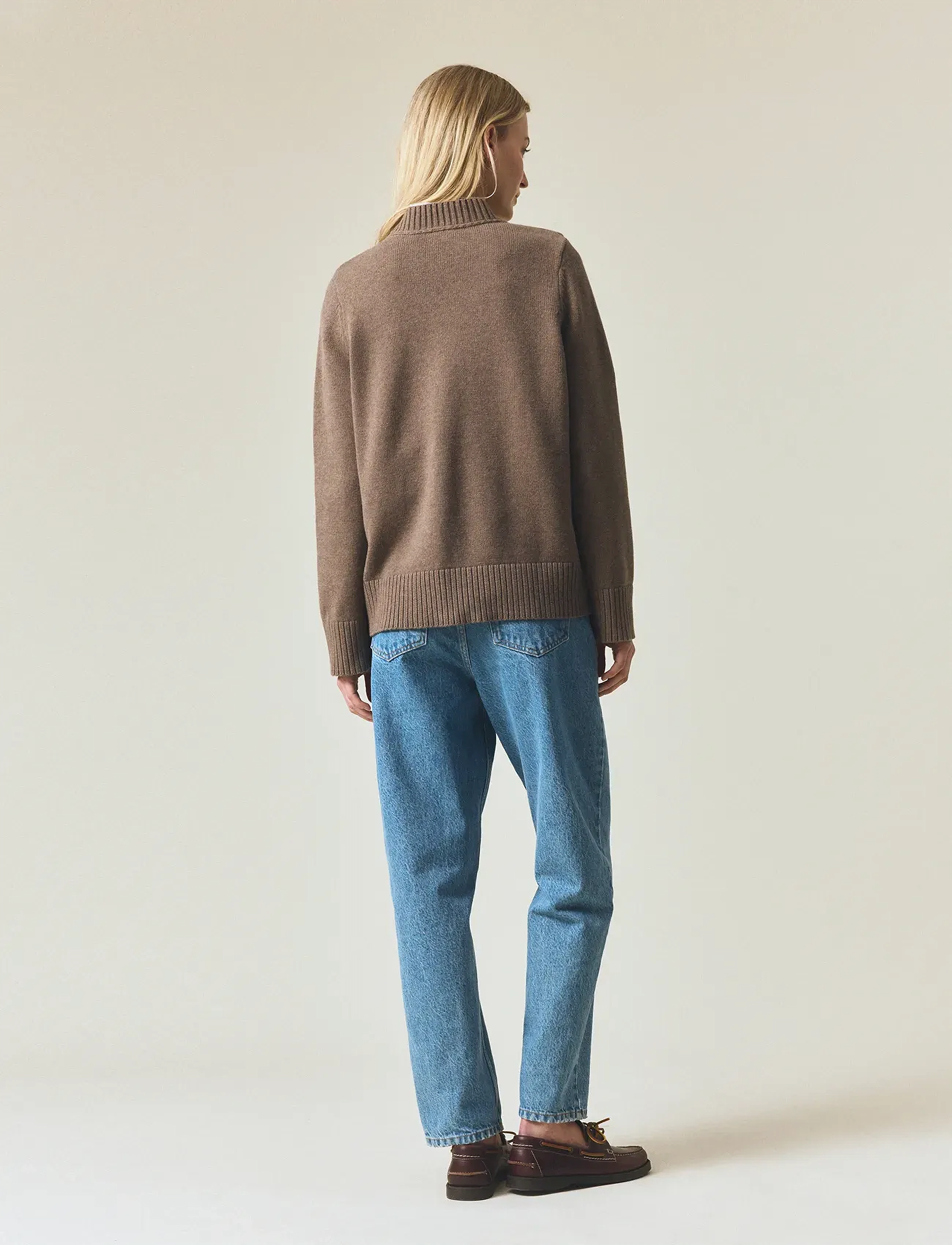 Lexington Clothing - Cashmere Blend Shoulder Padded Knitted Sweater - brown melange - 2