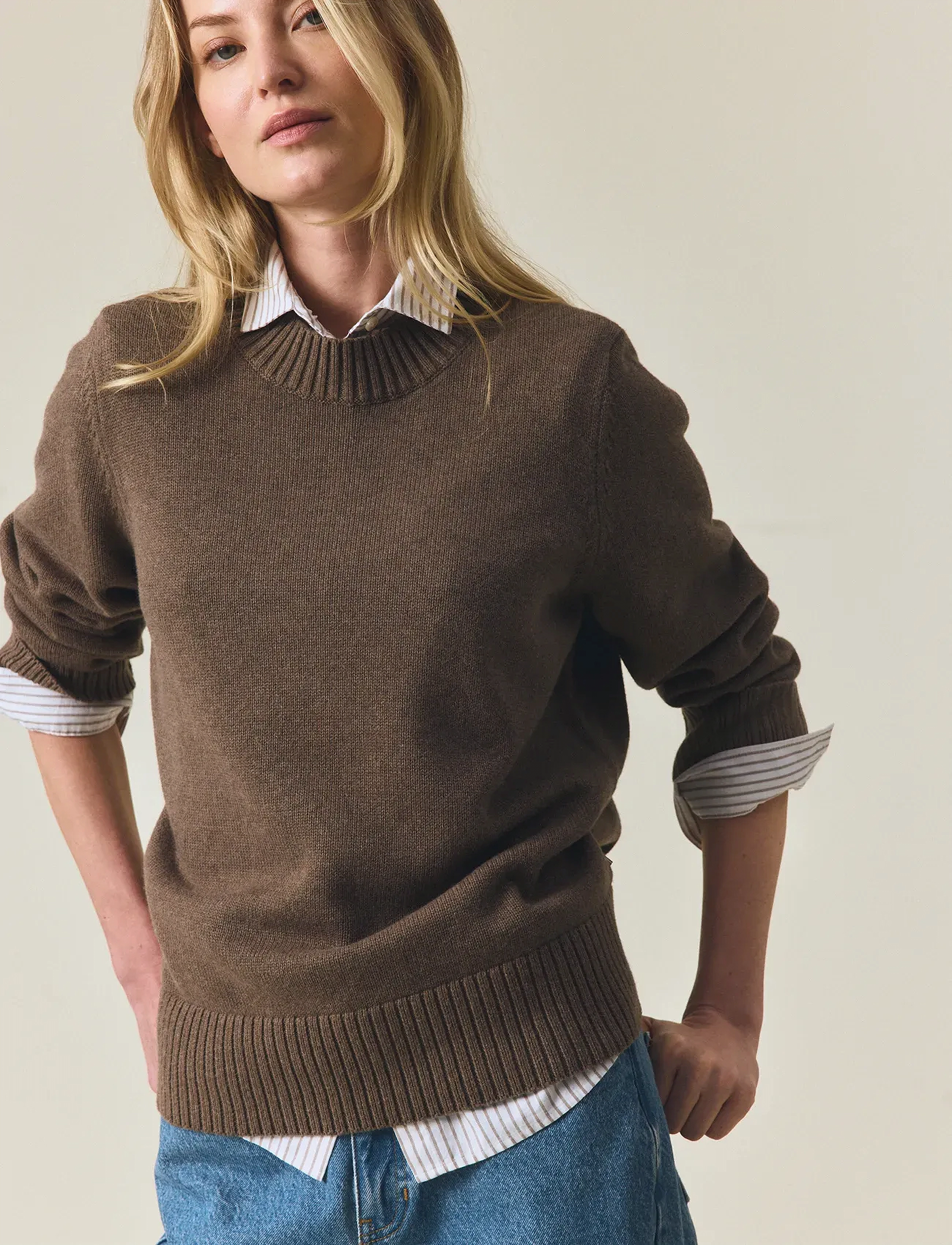 Lexington Clothing - Cashmere Blend Shoulder Padded Knitted Sweater - brown melange - 3