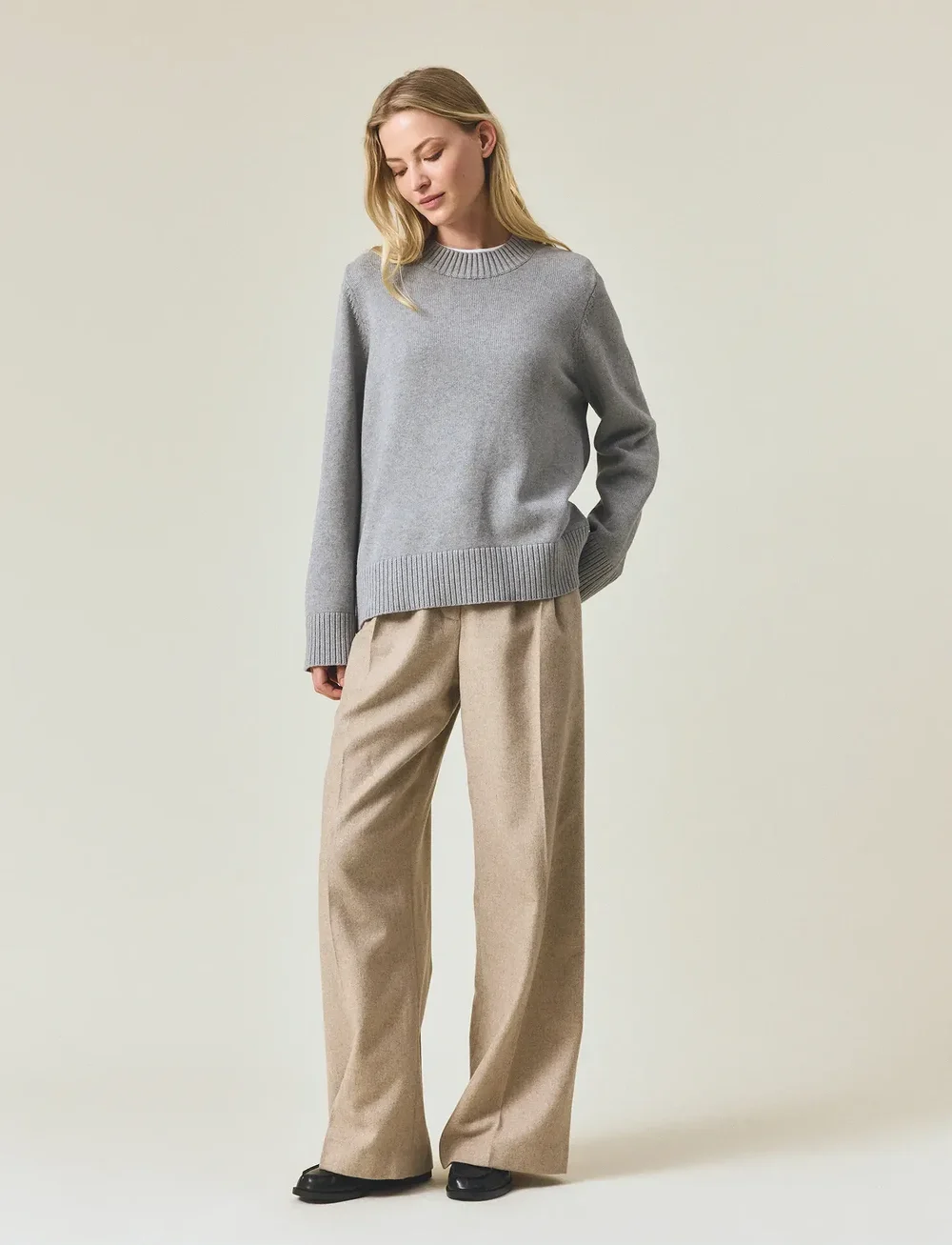 Lexington Clothing - Cashmere Blend Shoulder Padded Knitted Sweater - striktrøjer - gray melange - 0