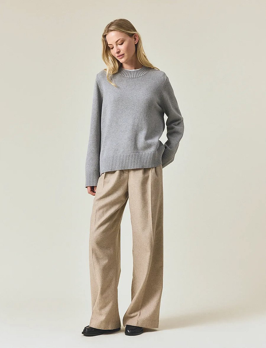 Lexington Clothing - Cashmere Blend Shoulder Padded Knitted Sweater - gray melange - 0