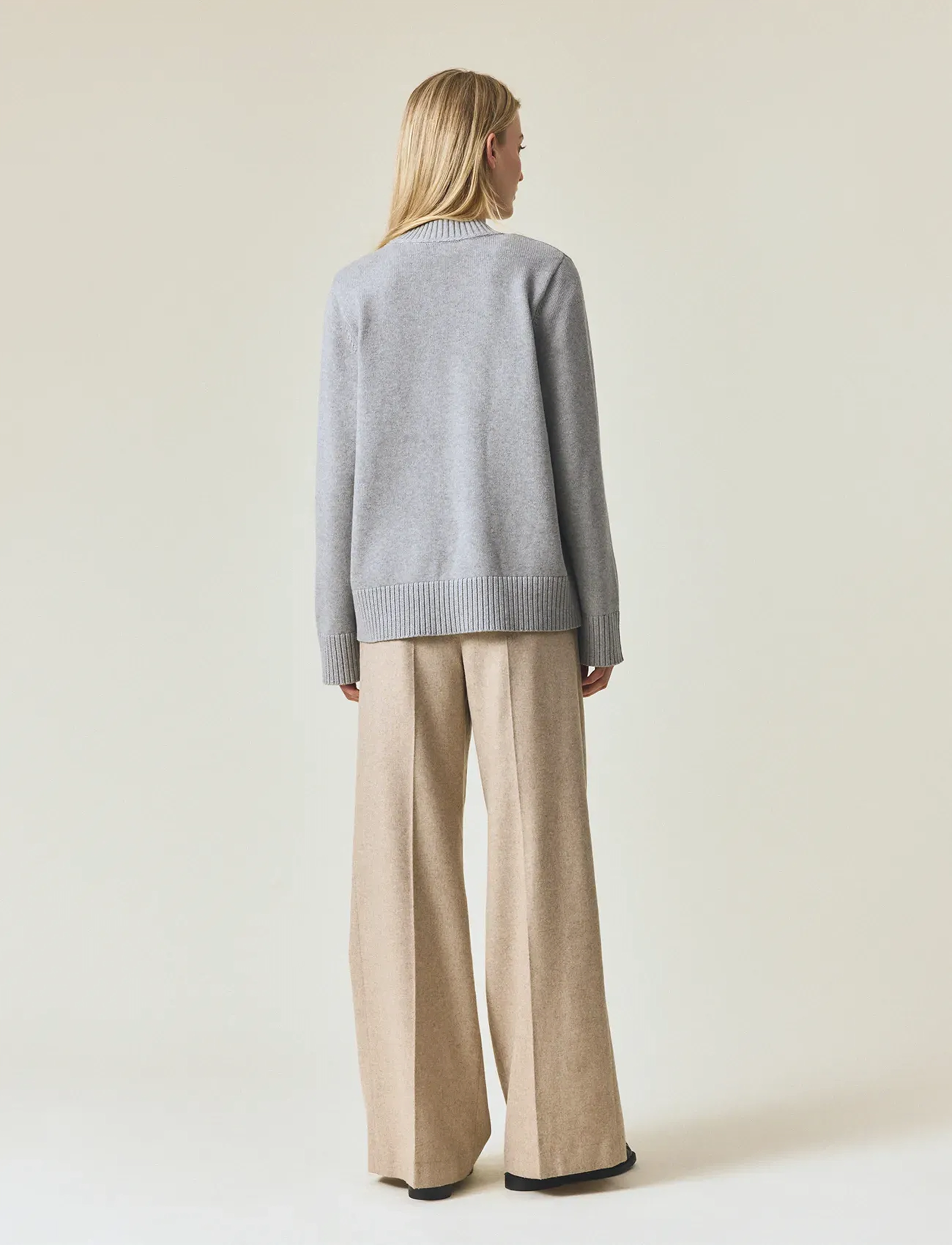 Lexington Clothing - Cashmere Blend Shoulder Padded Knitted Sweater - gray melange - 3