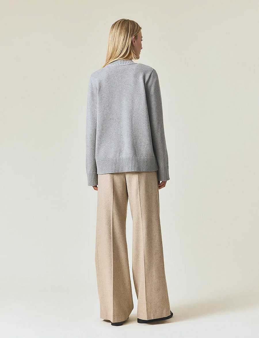 Lexington Clothing - Cashmere Blend Shoulder Padded Knitted Sweater - gray melange - 3