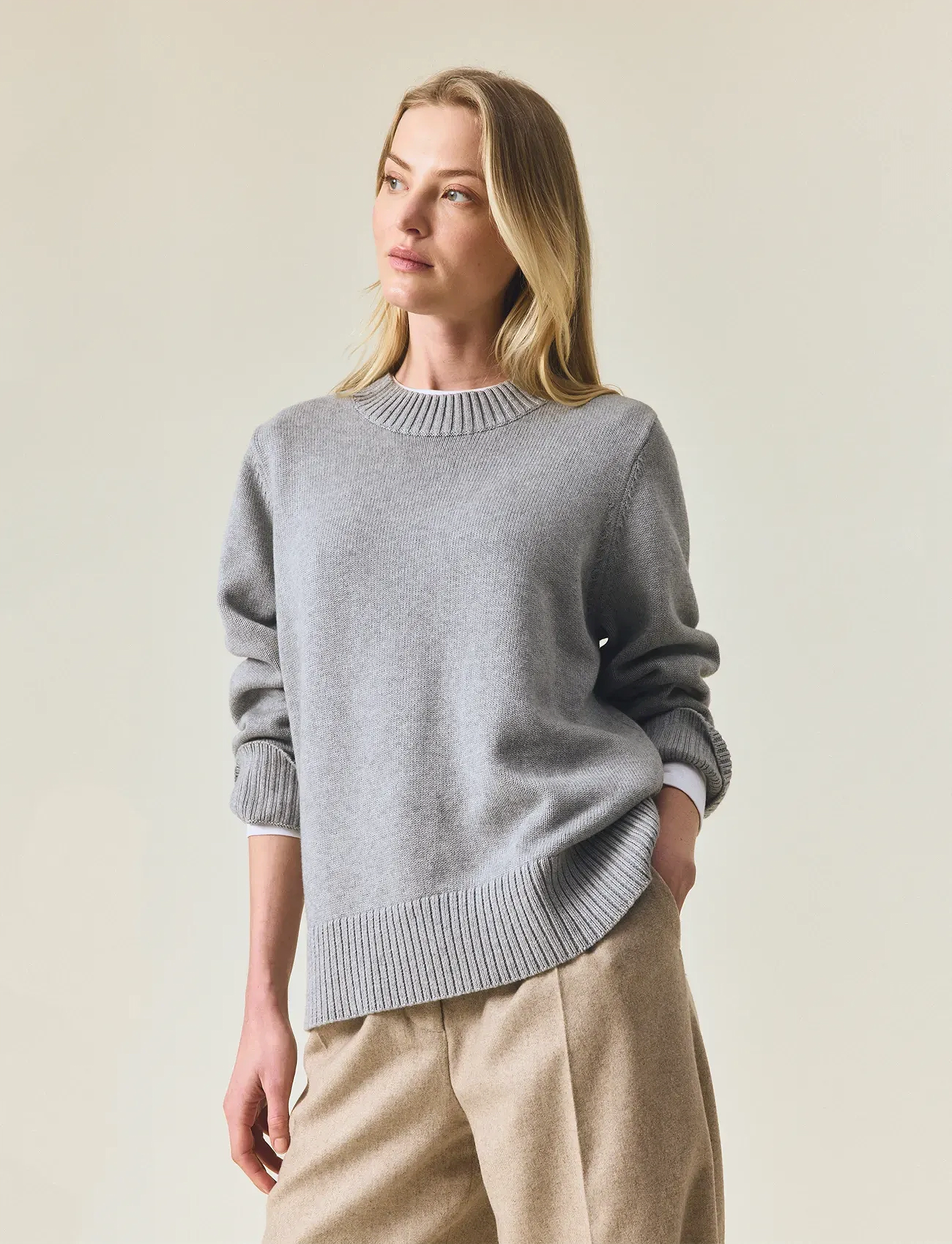 Lexington Clothing - Cashmere Blend Shoulder Padded Knitted Sweater - gray melange - 4