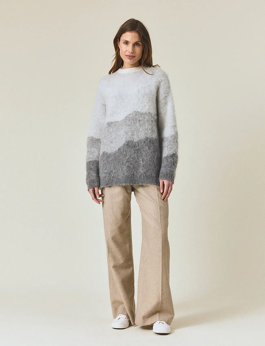 Lexington Clothing - Brushed Mohair Blend Gradient Sweater - striktrøjer - off white/grey multi - 0