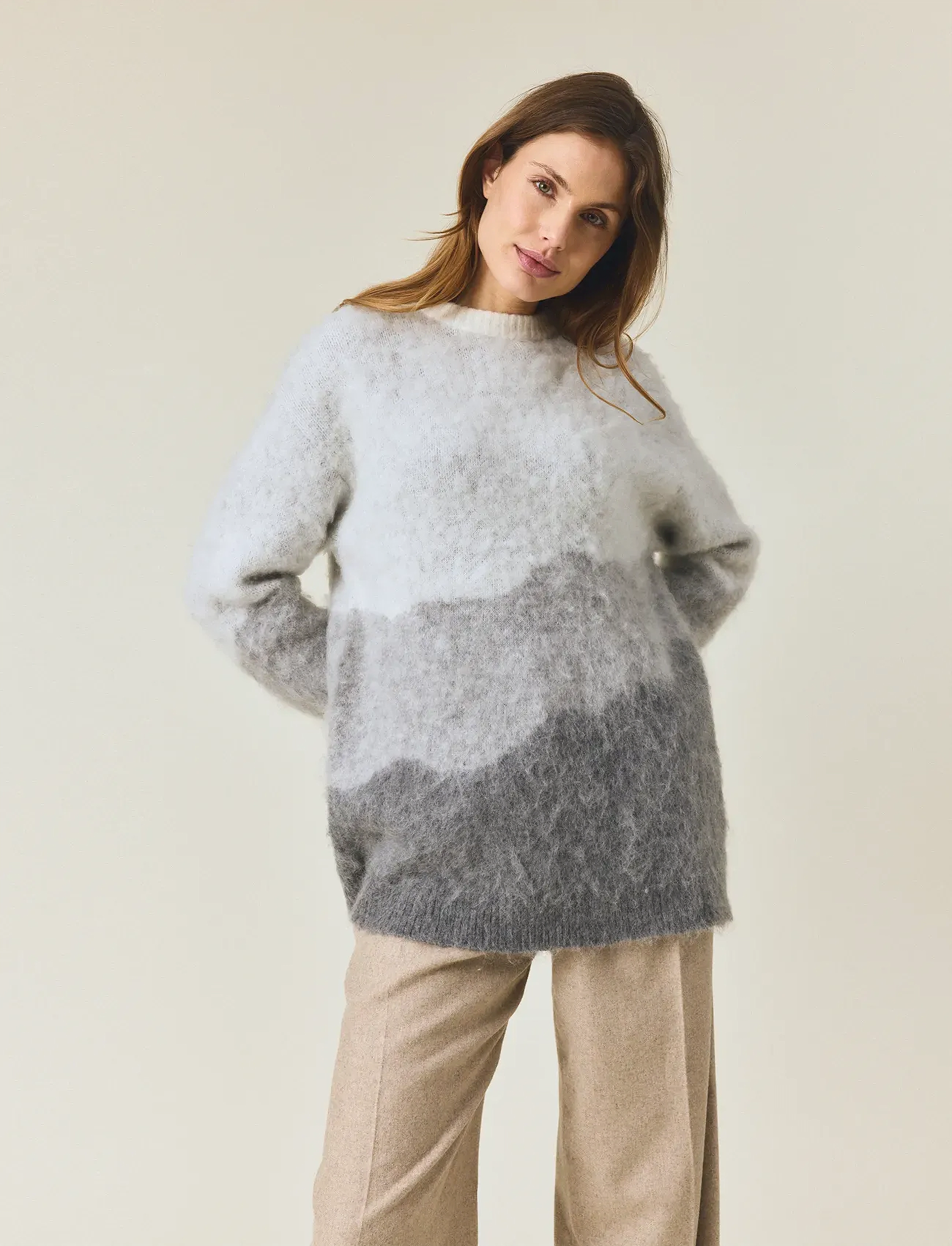 Lexington Clothing - Brushed Mohair Blend Gradient Sweater - striktrøjer - off white/grey multi - 4
