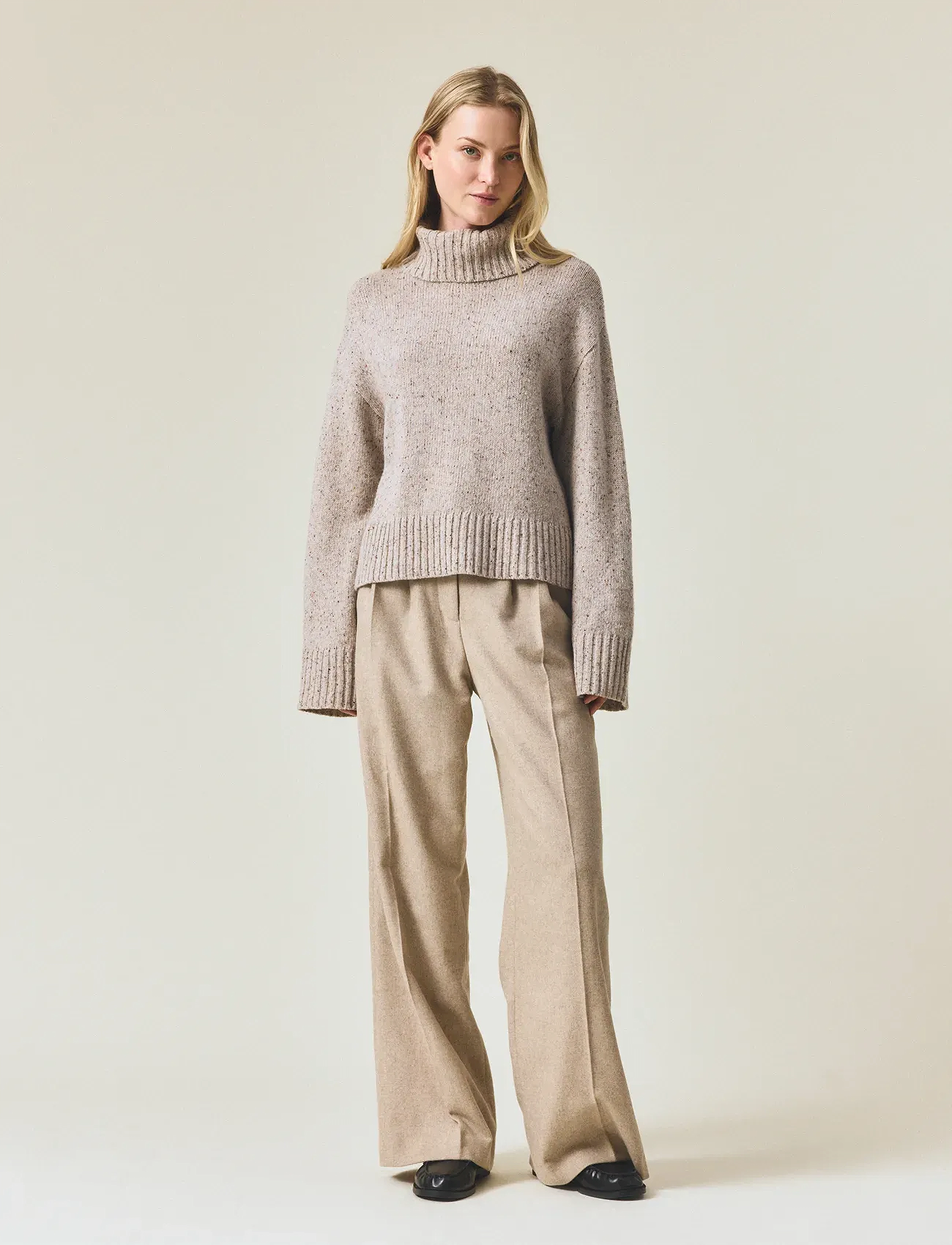 Lexington Clothing Wool Blend Roll Neck Knitted Sweater, XS, Knitwear, Beige - Turtleneck, Frauen