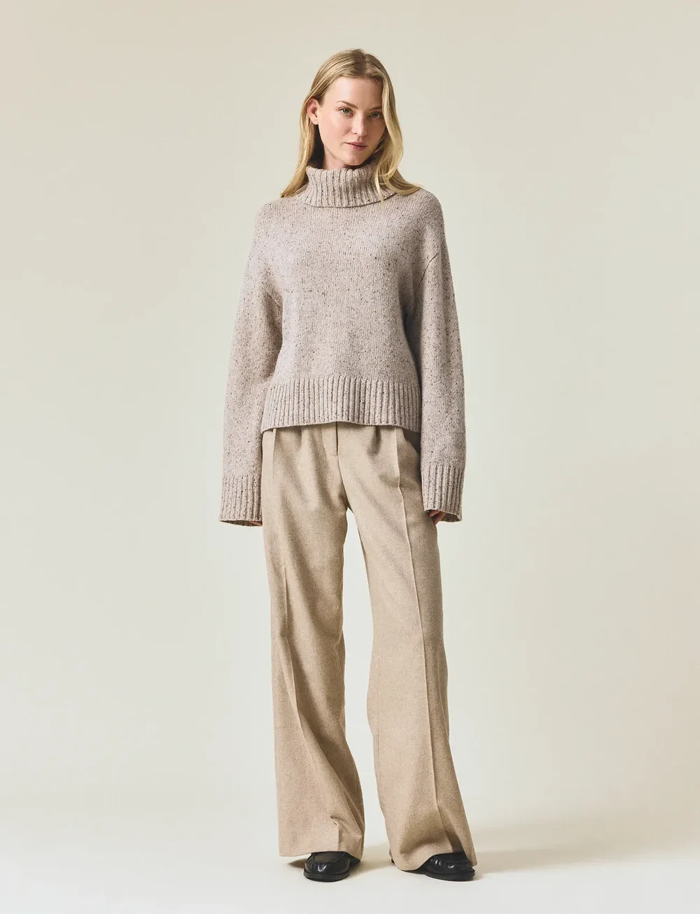 Lexington Clothing - Wool Blend Roll Neck Knitted Sweater - polotröjor - beige melange - 0