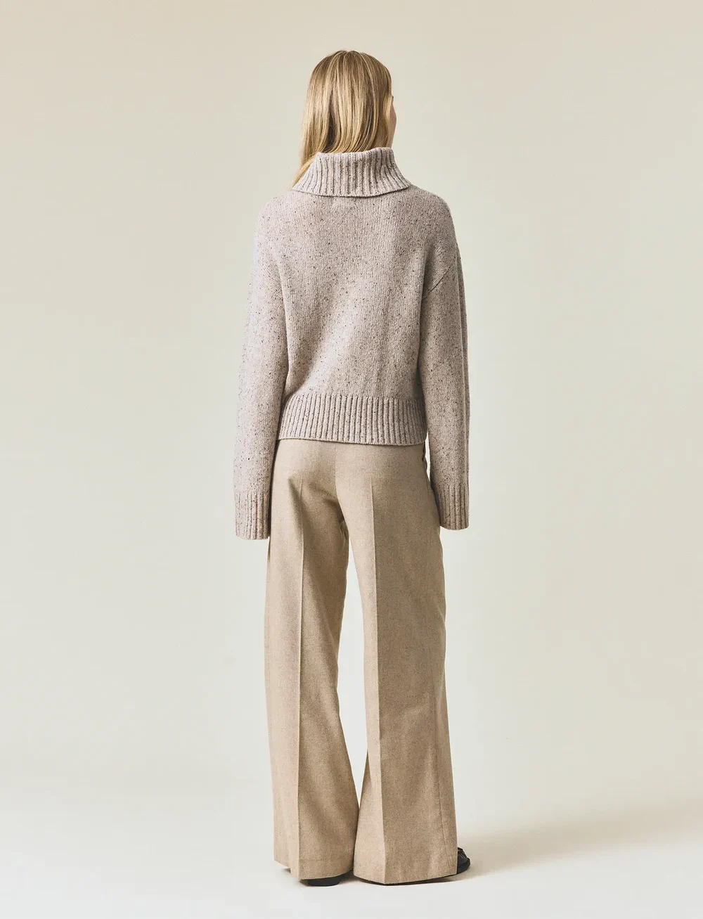 Lexington Clothing - Wool Blend Roll Neck Knitted Sweater - polotröjor - beige melange - 3