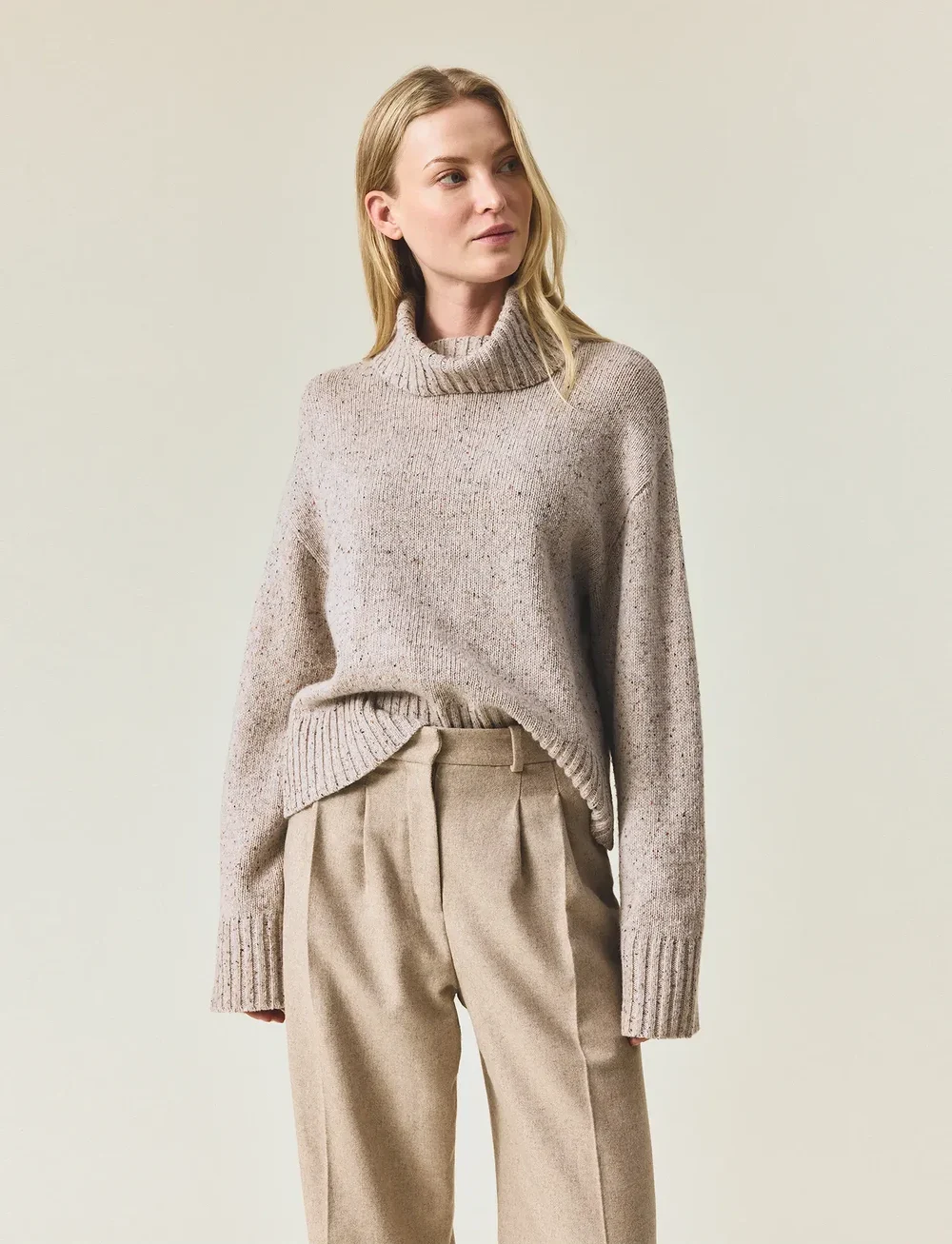 Lexington Clothing - Wool Blend Roll Neck Knitted Sweater - polotröjor - beige melange - 4