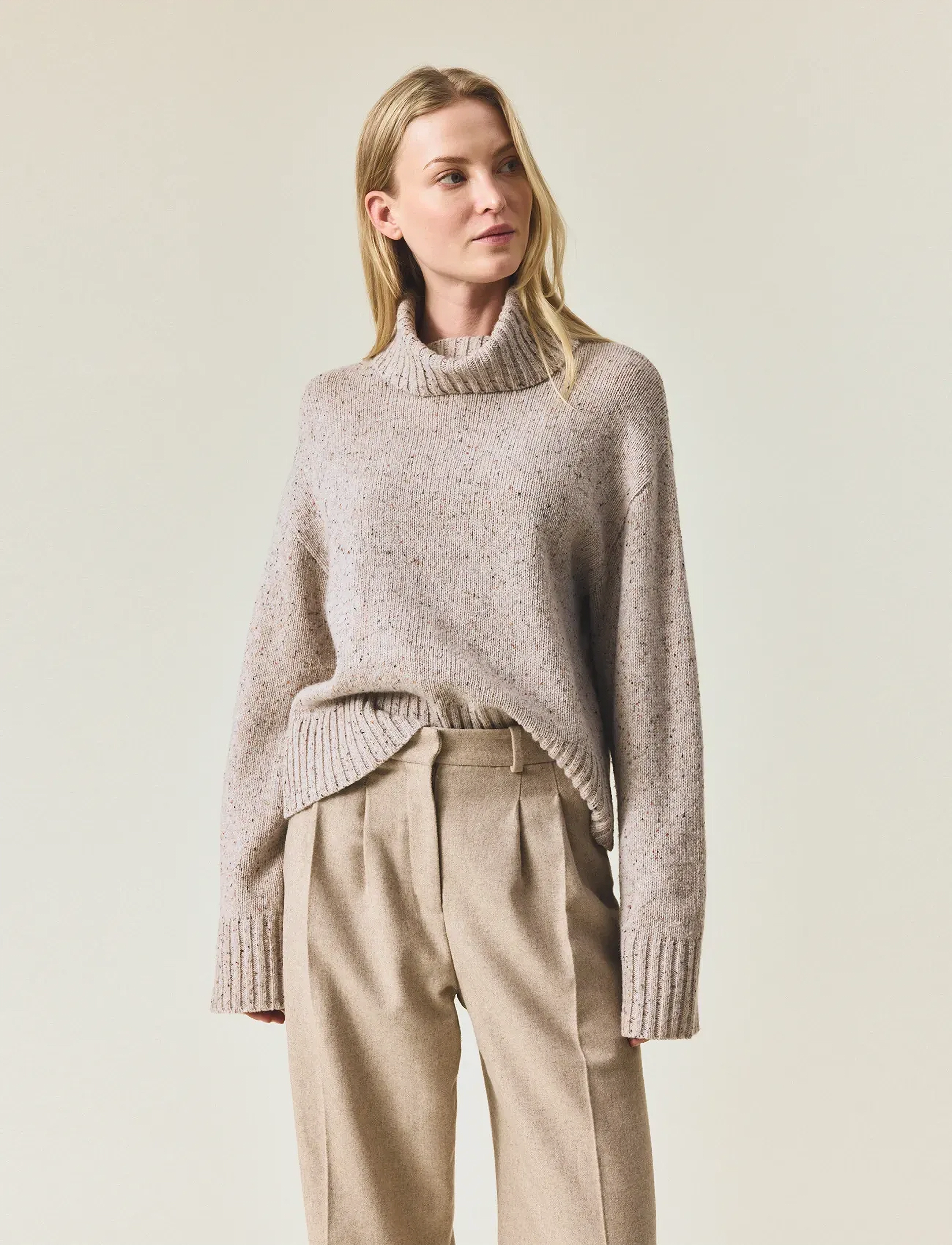 Lexington Clothing - Wool Blend Roll Neck Knitted Sweater - rollkragenpullover - beige melange - 4