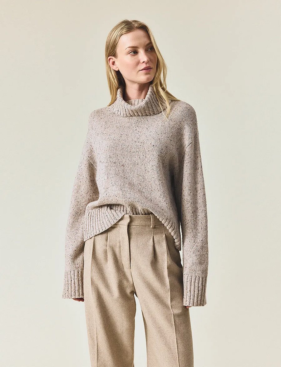 Lexington Clothing - Wool Blend Roll Neck Knitted Sweater - rollkragenpullover - beige melange - 4