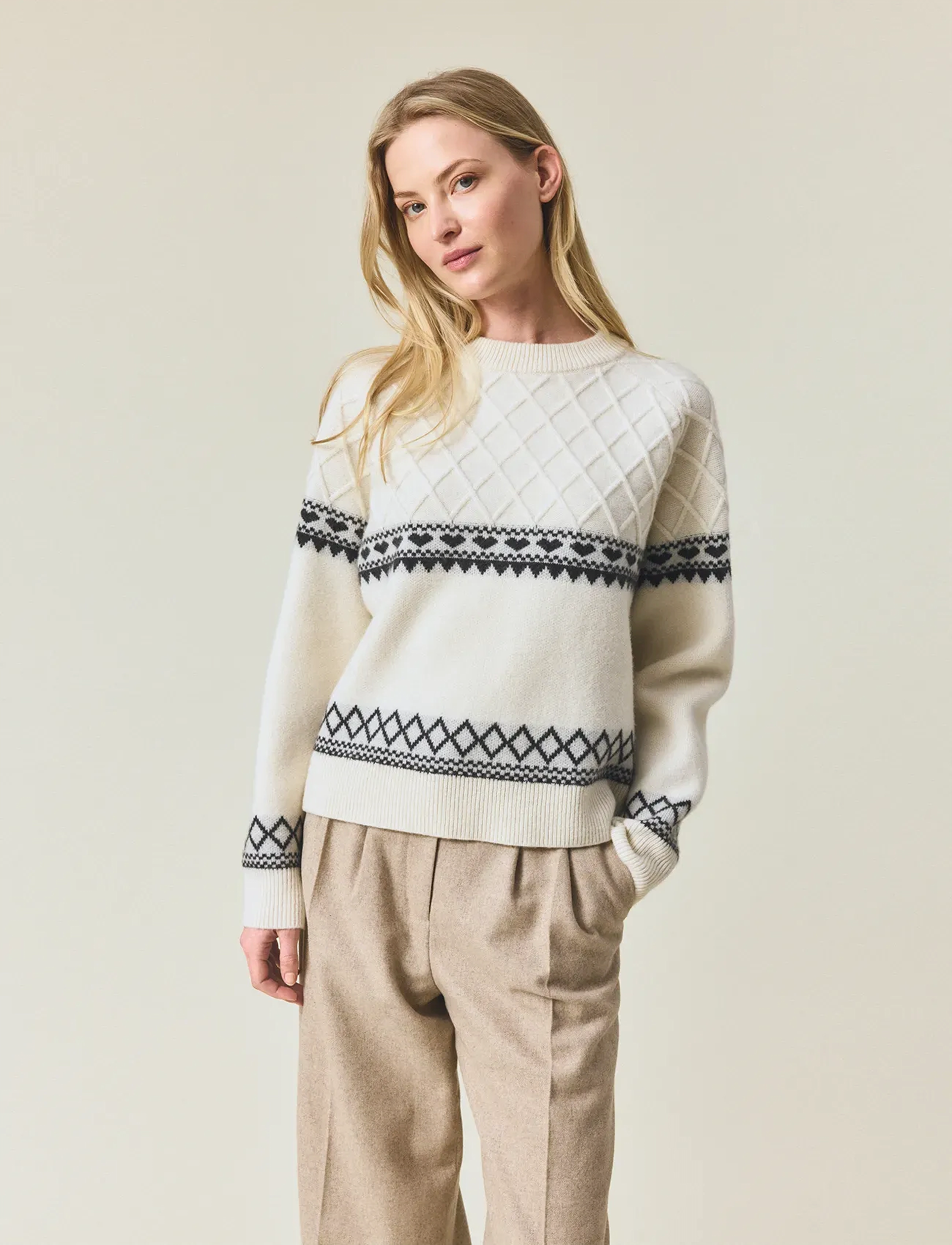 Lexington Clothing - Fair Isle Merino Wool Knitted Sweater - off white/black - 3