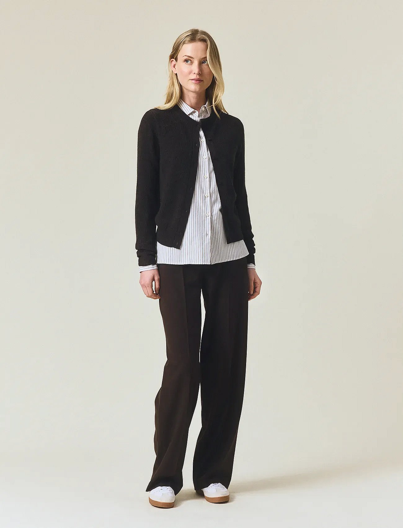 Cashmere Blend Knitted Cardigan - DARK BROWN MELANGE