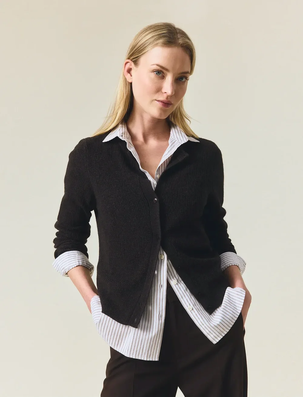 Lexington Clothing - Cashmere Blend Knitted Cardigan - cardigans - dark brown melange - 4
