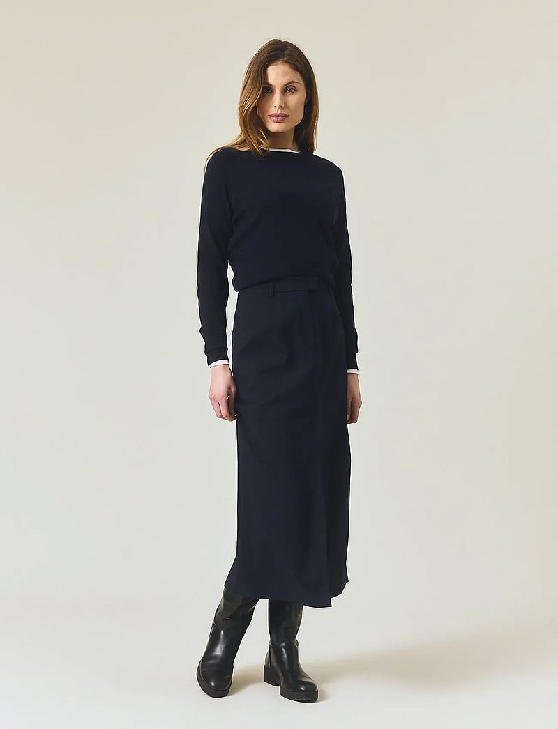 Lexington Clothing - Pinstripe Midi Skirt - midi kjolar - dark blue/brown stripe - 0
