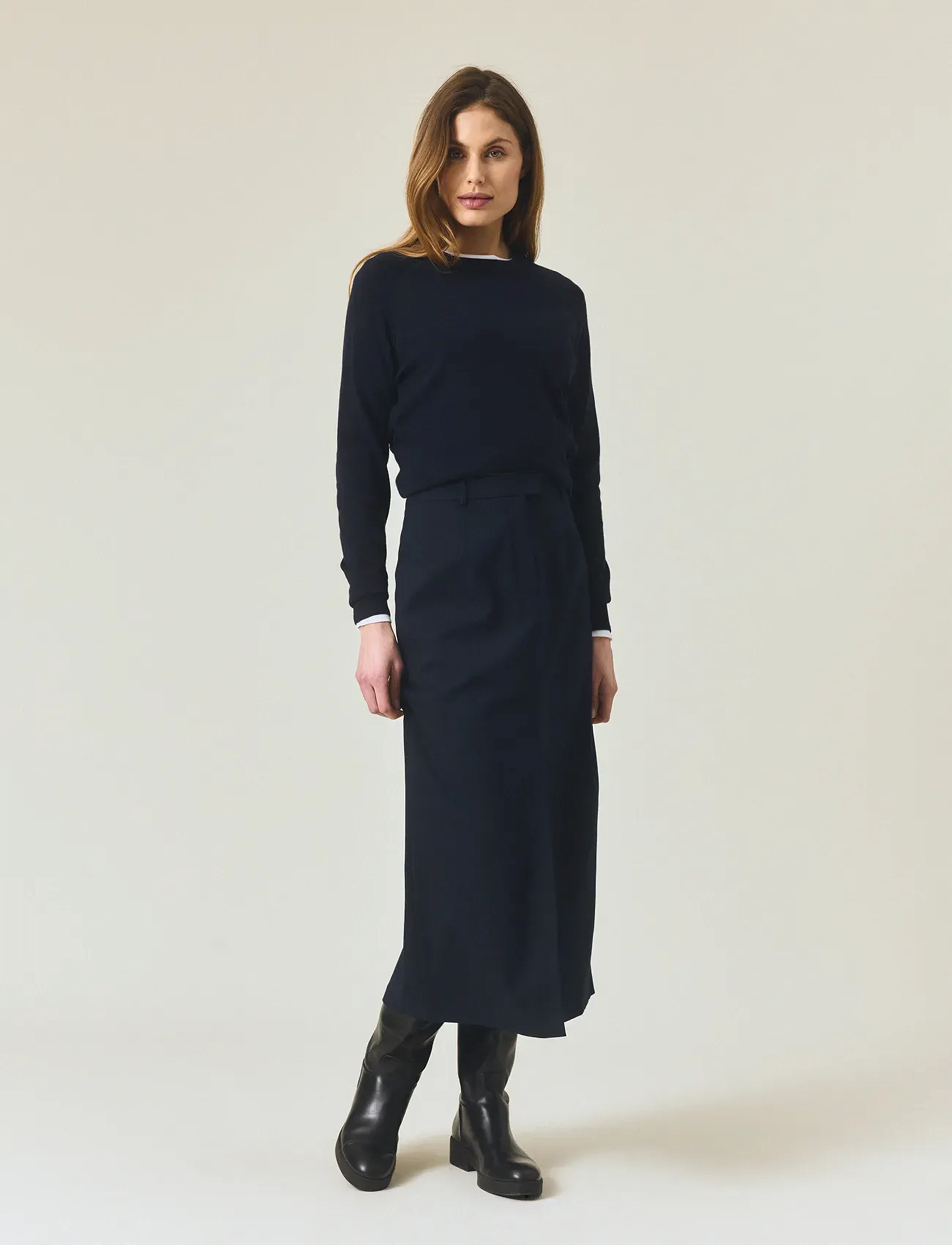 Lexington Clothing Pinstripe Midi Skirt - Röcke - DARK BLUE/BROWN STRIPE / blue