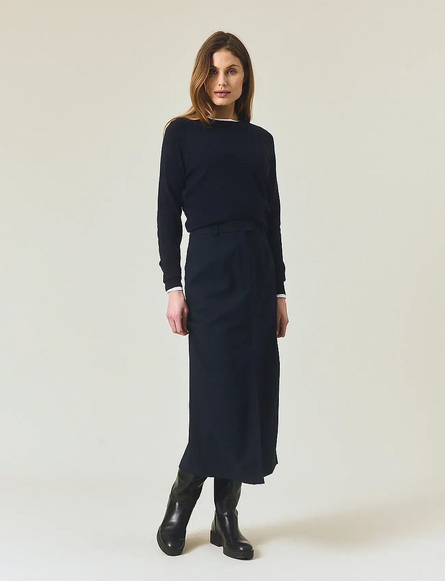 Lexington Clothing - Pinstripe Midi Skirt - midi skjørt - dark blue/brown stripe - 0