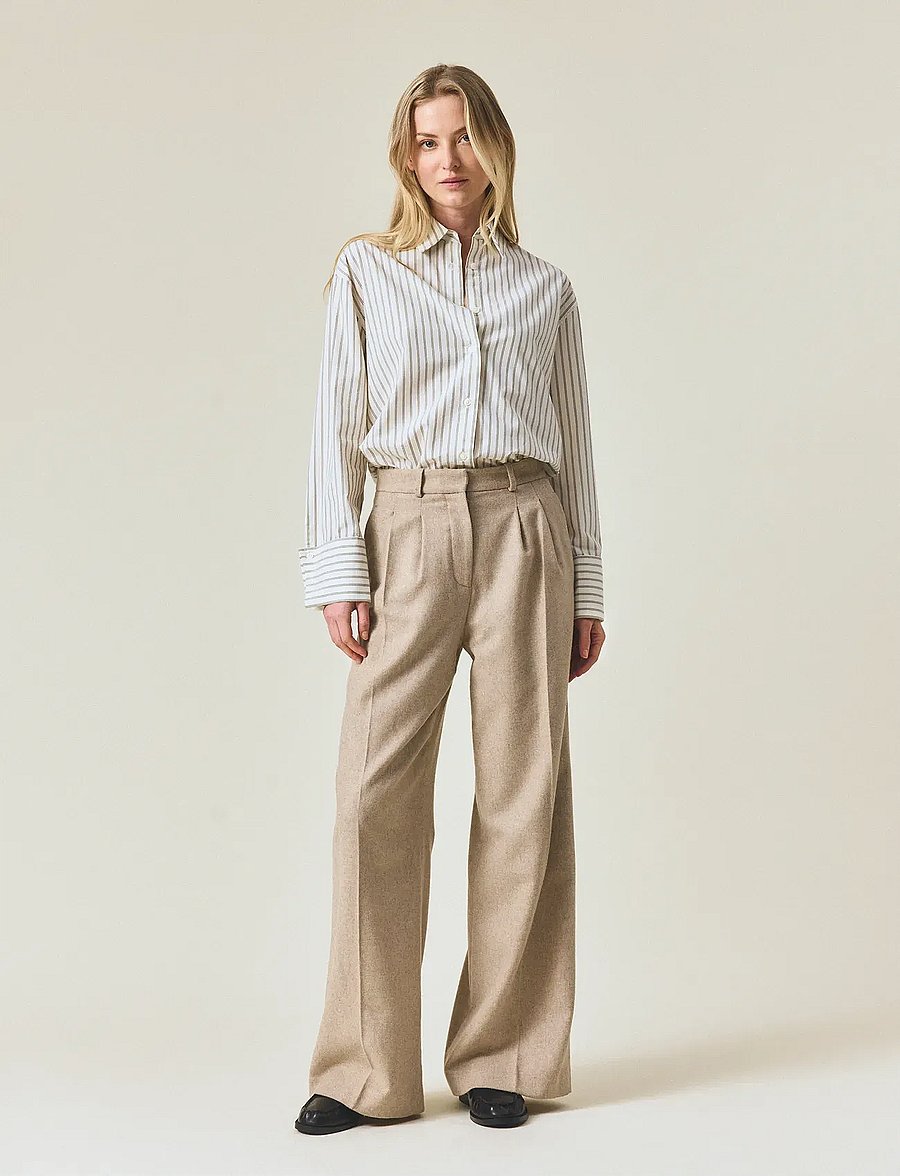 Lexington Clothing - Tailored Wool Blend Wide Pants - kostymbyxor - beige melange - 0
