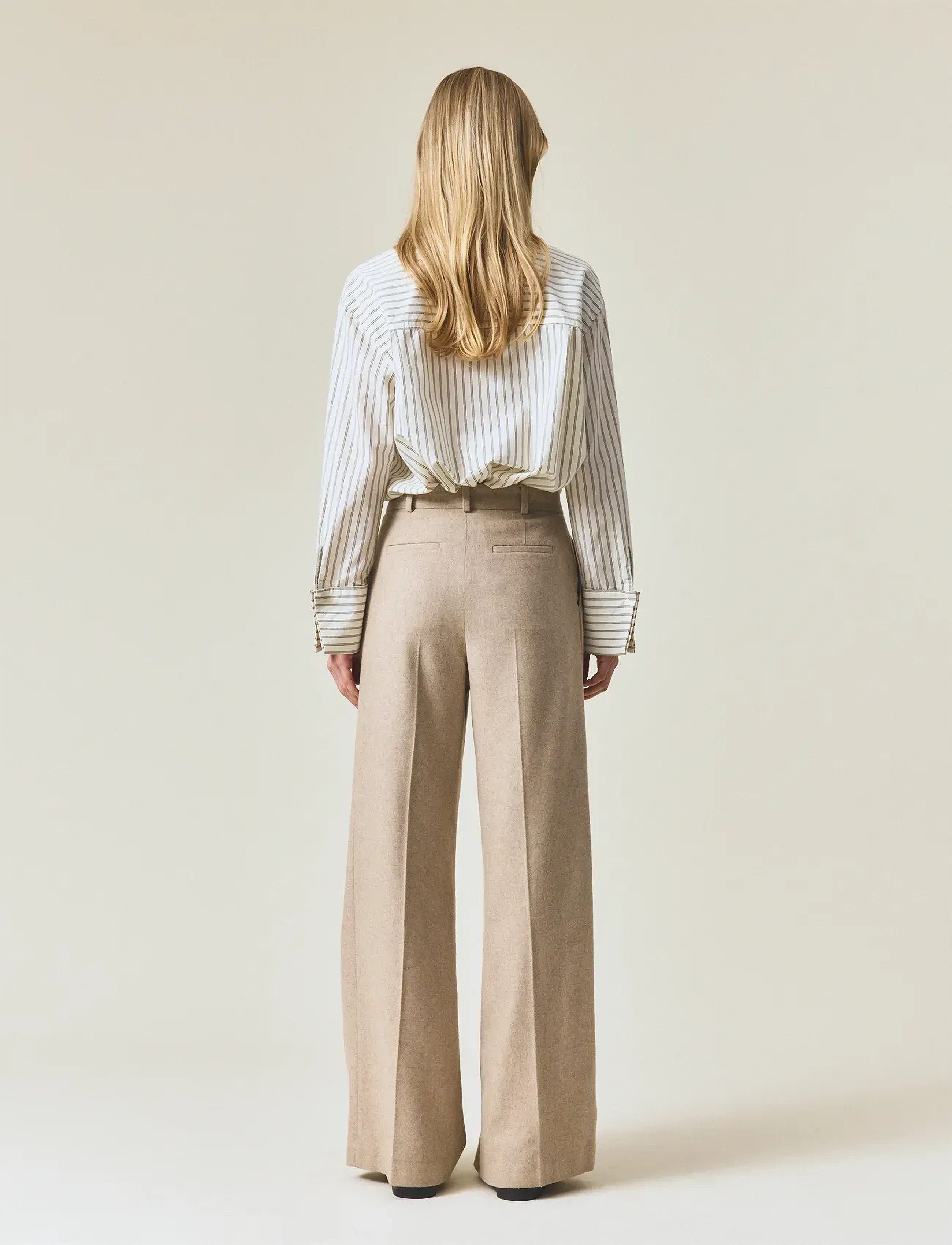 Lexington Clothing - Tailored Wool Blend Wide Pants - kostymbyxor - beige melange - 3