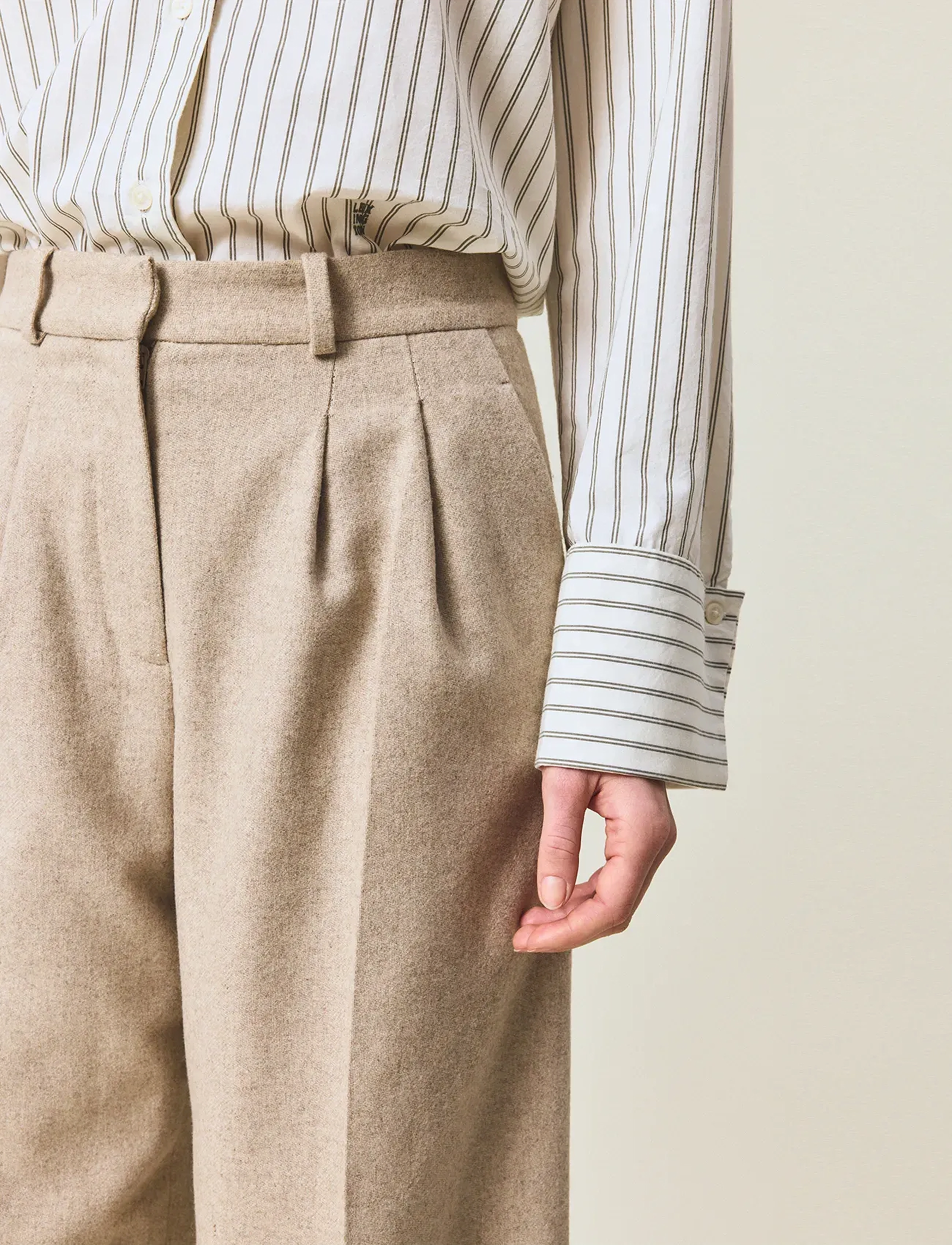 Lexington Clothing - Tailored Wool Blend Wide Pants - kostymbyxor - beige melange - 4