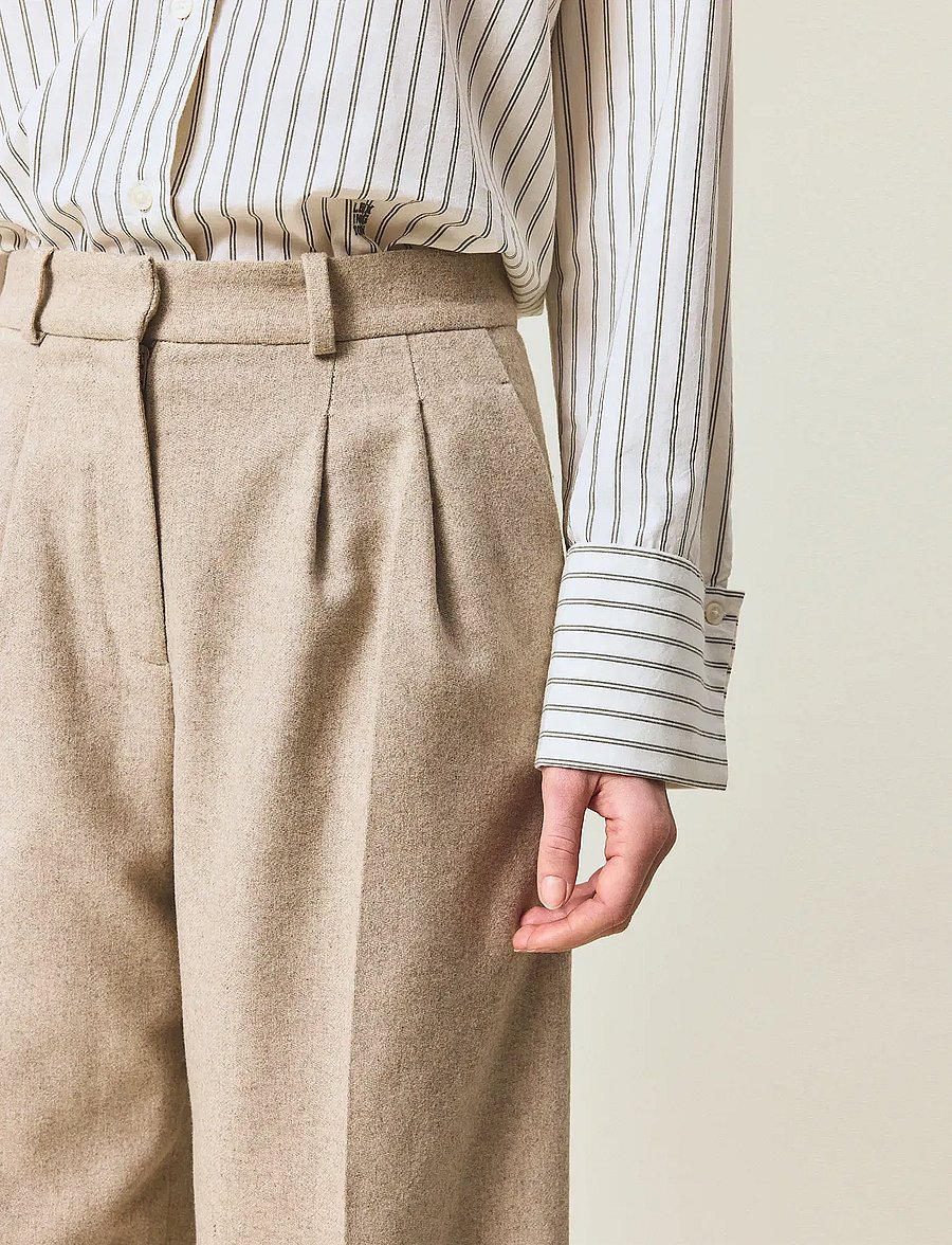 Lexington Clothing - Tailored Wool Blend Wide Pants - kostymbyxor - beige melange - 4