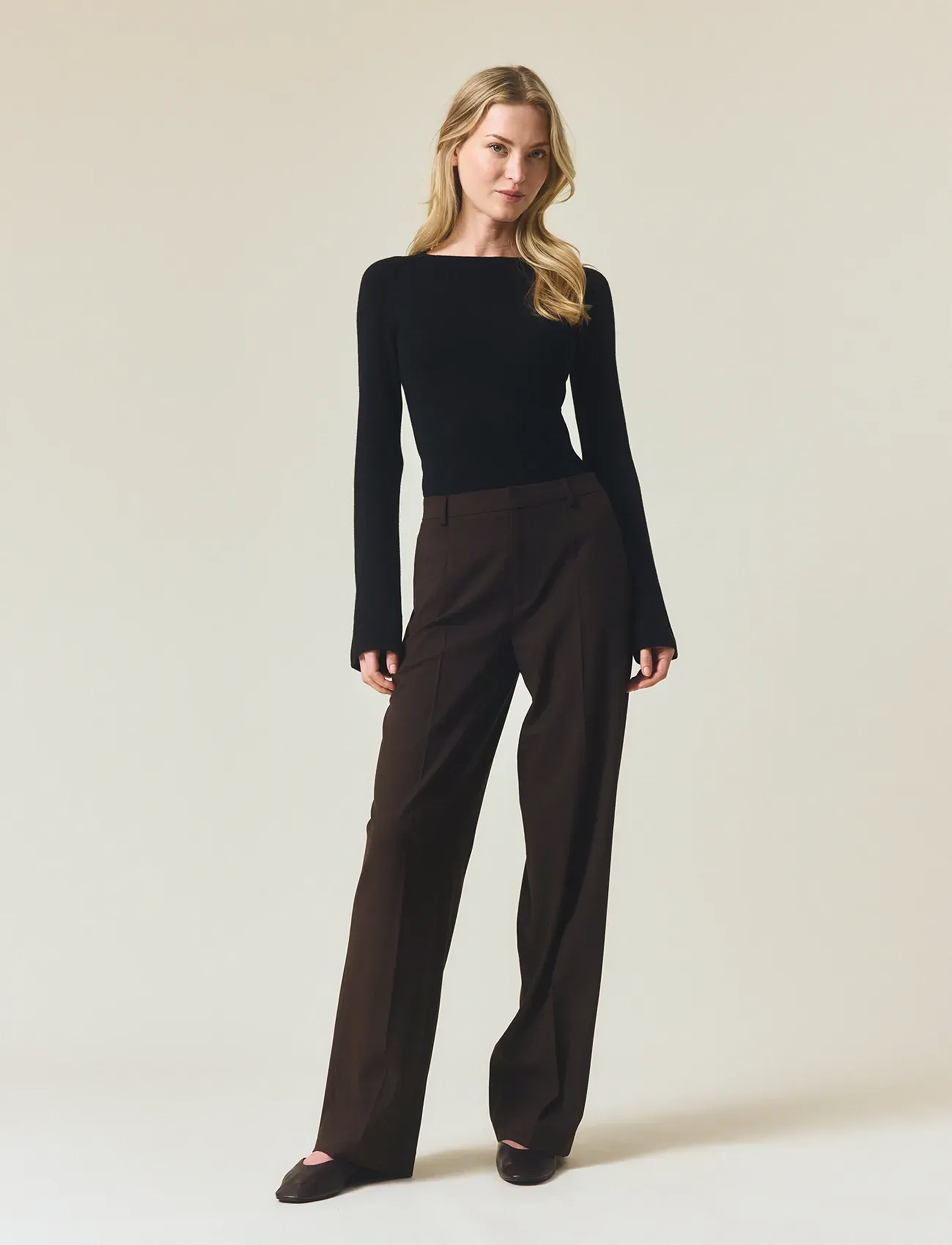 Lexington Clothing Classic Tailored Wide Pants, L, Trousers, Braun - Leg, Frauen
