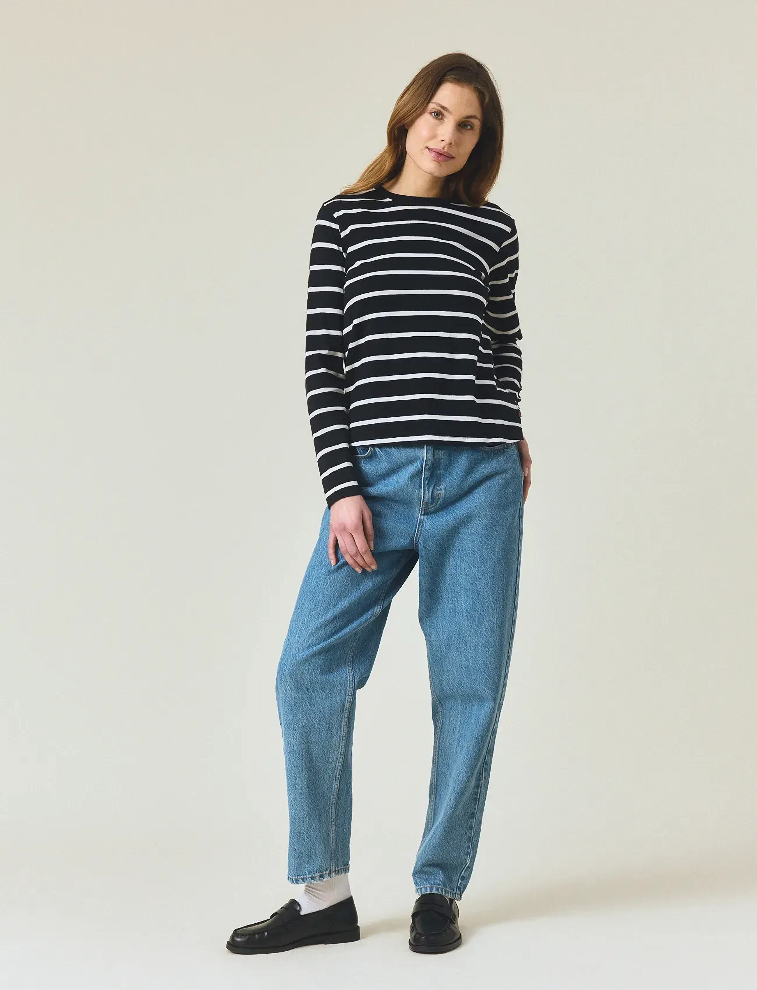 Lexington Clothing Long Sleeve Cotton Tee - T-shirts & Toppar - BLACK/WHITE STRIPE / black