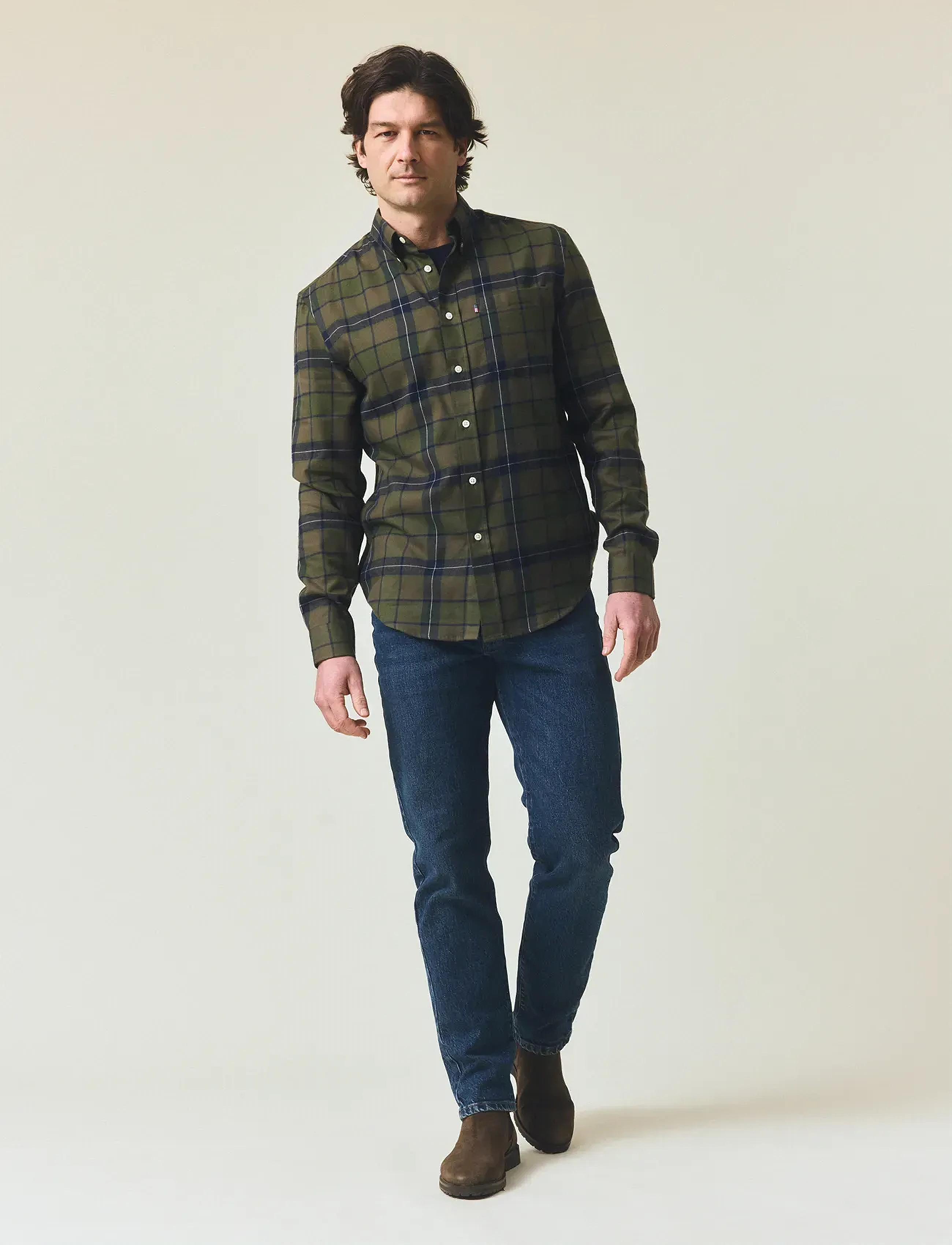 Lexington Clothing Casual Checked Flannel B.D Shirt - Skjorter - GREEN MULTI CHECK / khaki/green