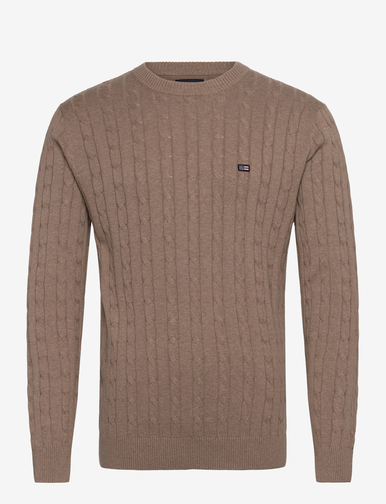 Lexington Clothing - Cotton Cable Knitted Sweater - rund hals - beige melange - 0